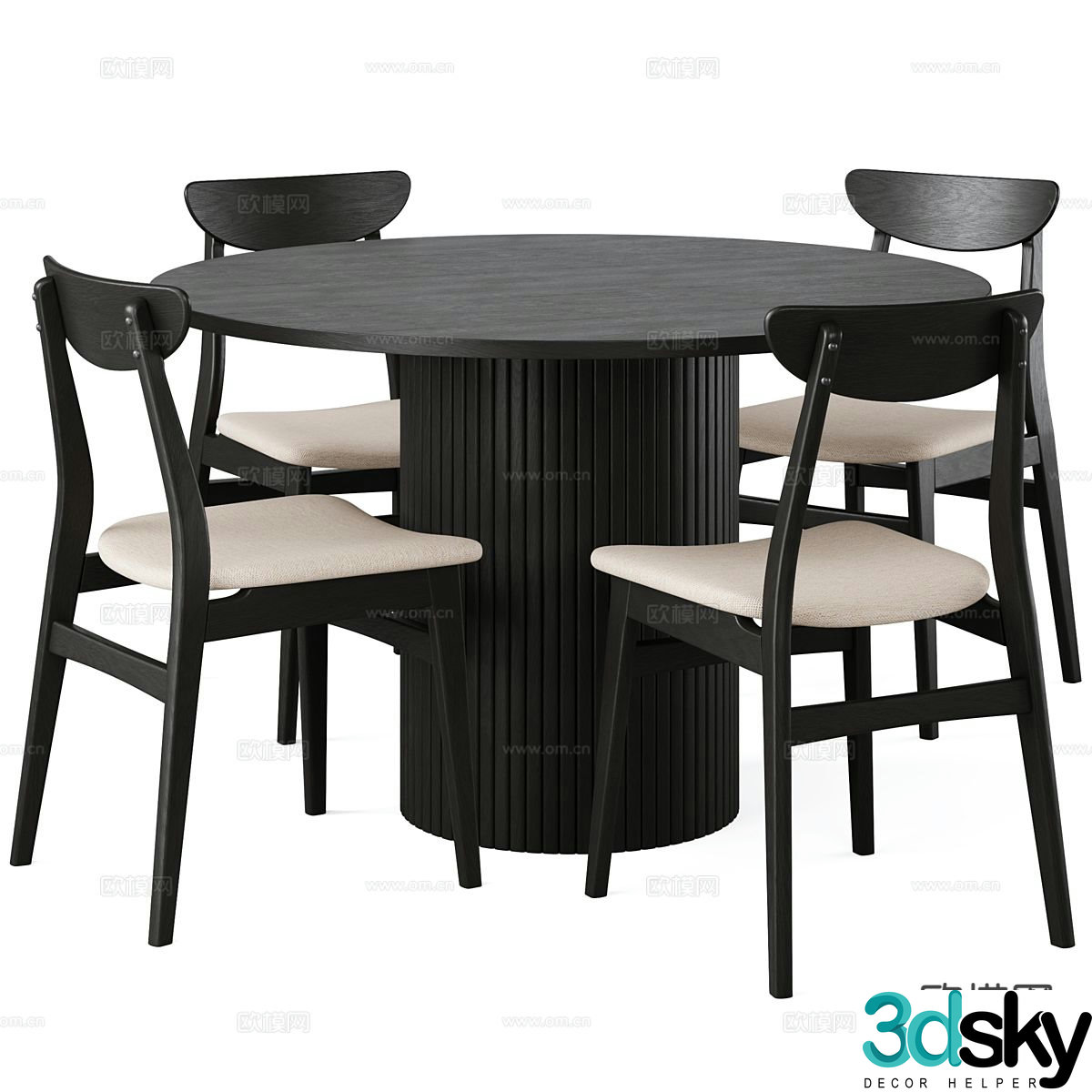 Modern dining table and chairs Round dining table 3d model