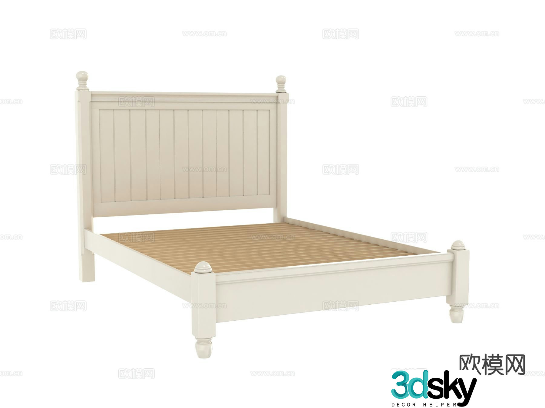 Simple European double bed bed board 3D model