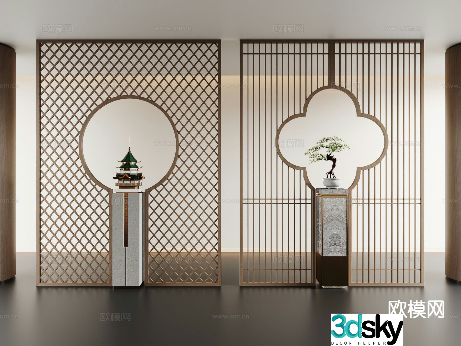 New Chinese style partition Grid partition 3D model