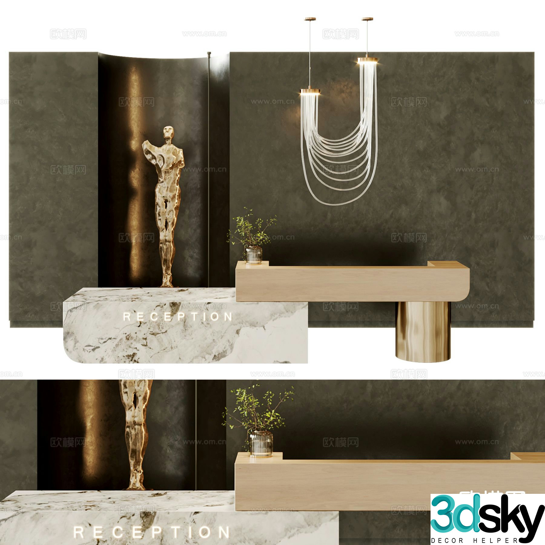 Light luxury front desk reception desk service desk 3D model