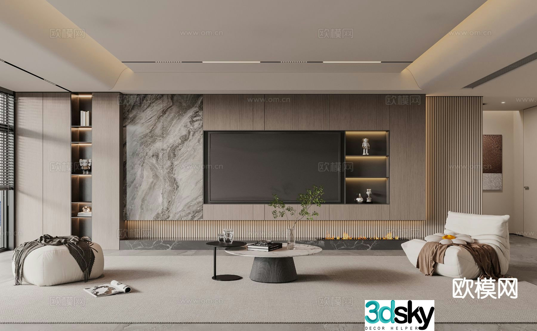 Modern living room TV background 3d model