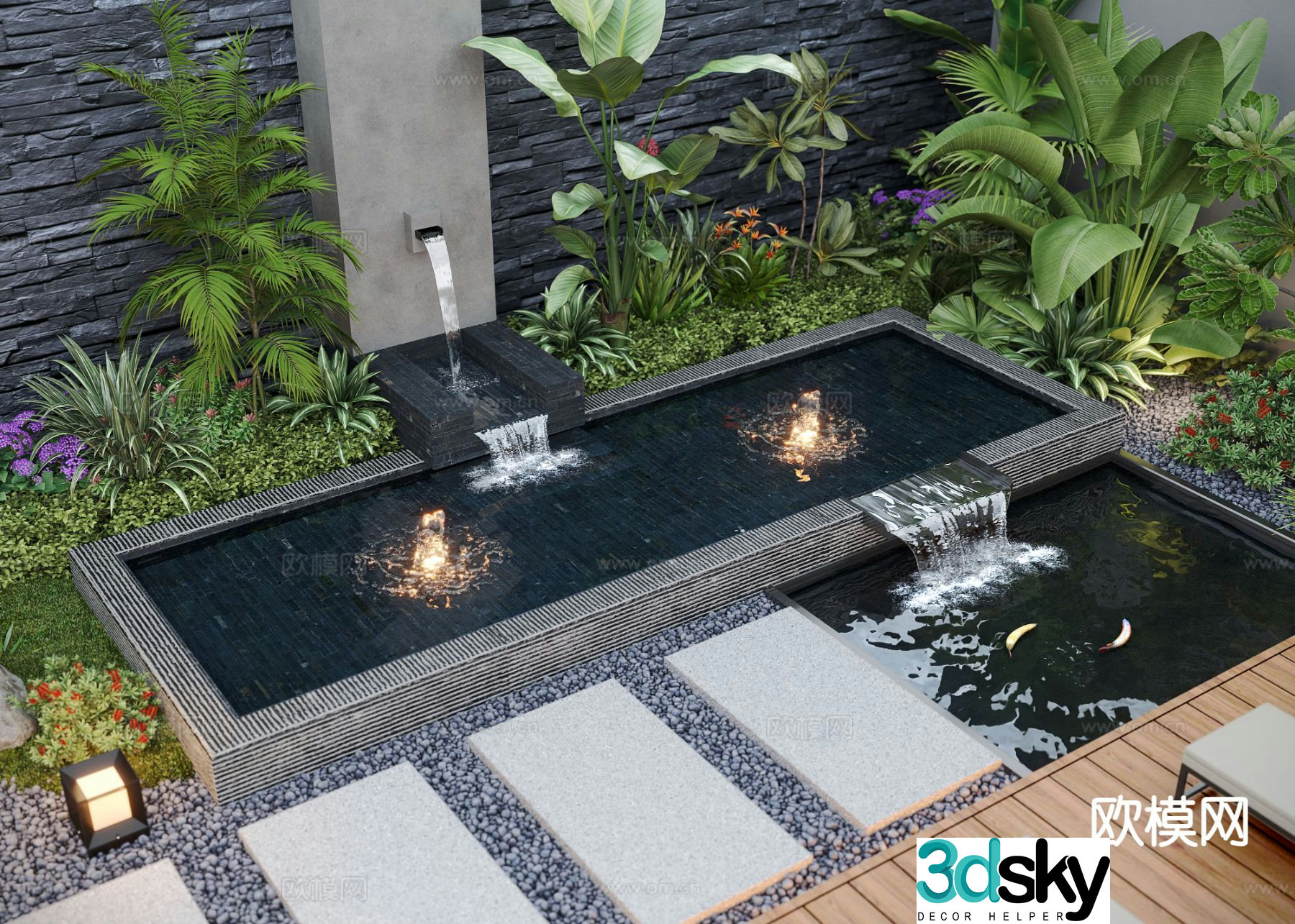 Courtyard water feature stacked water landscape 3D model
