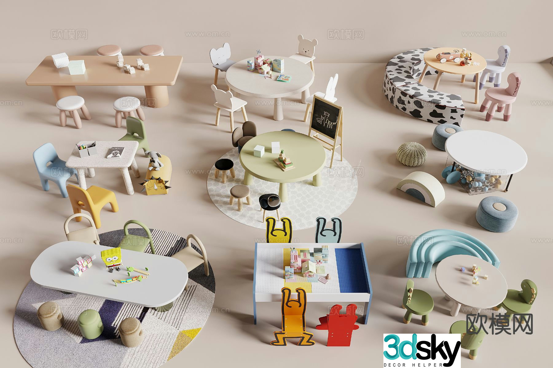 Modern children’s table and chair 3d model