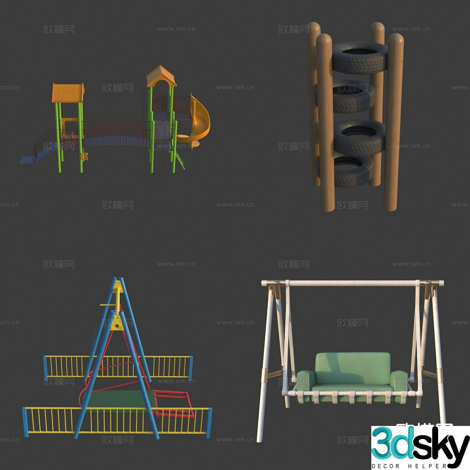 Amusement facilities trampoline slide swing chair 3d model