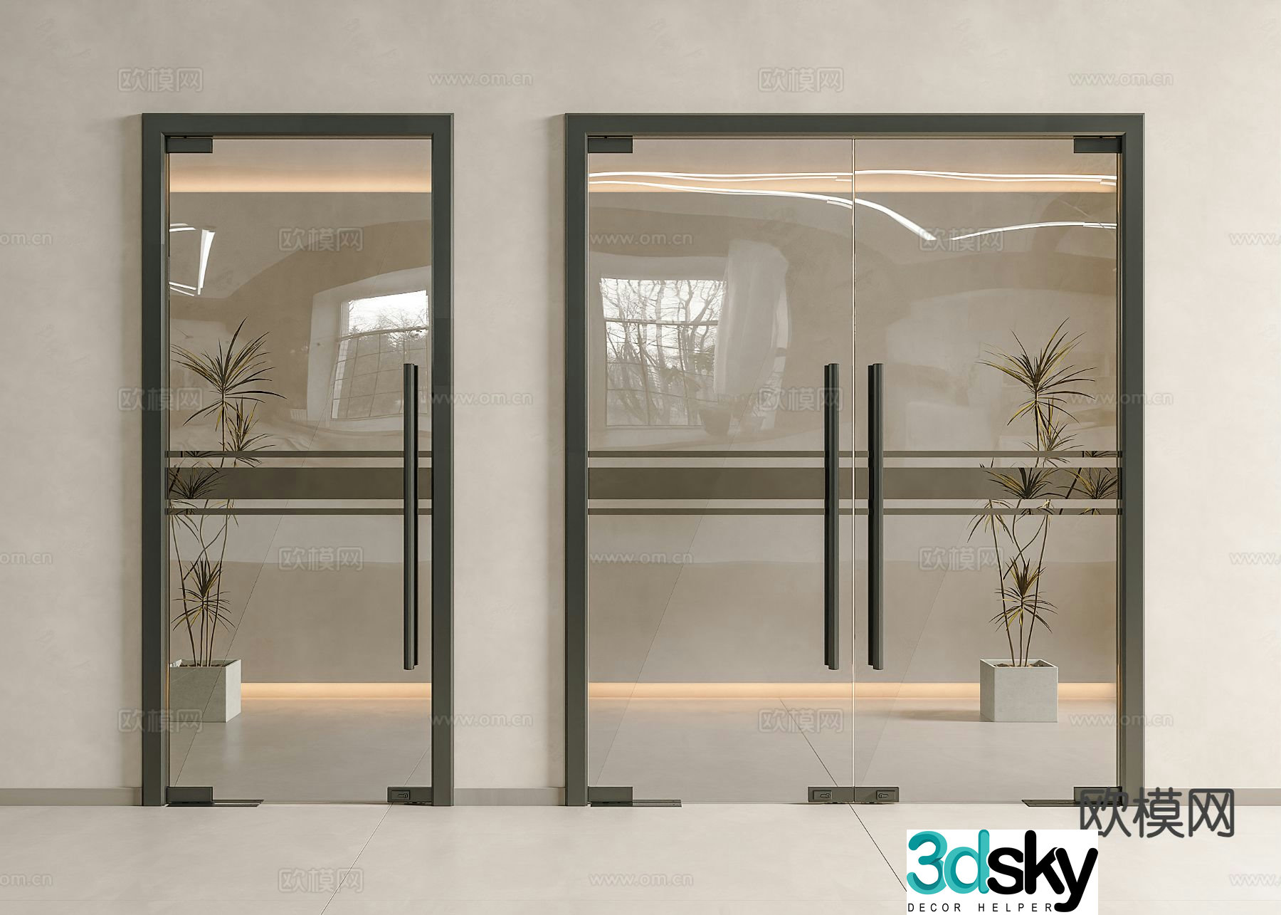 Modern office glass door 3d model