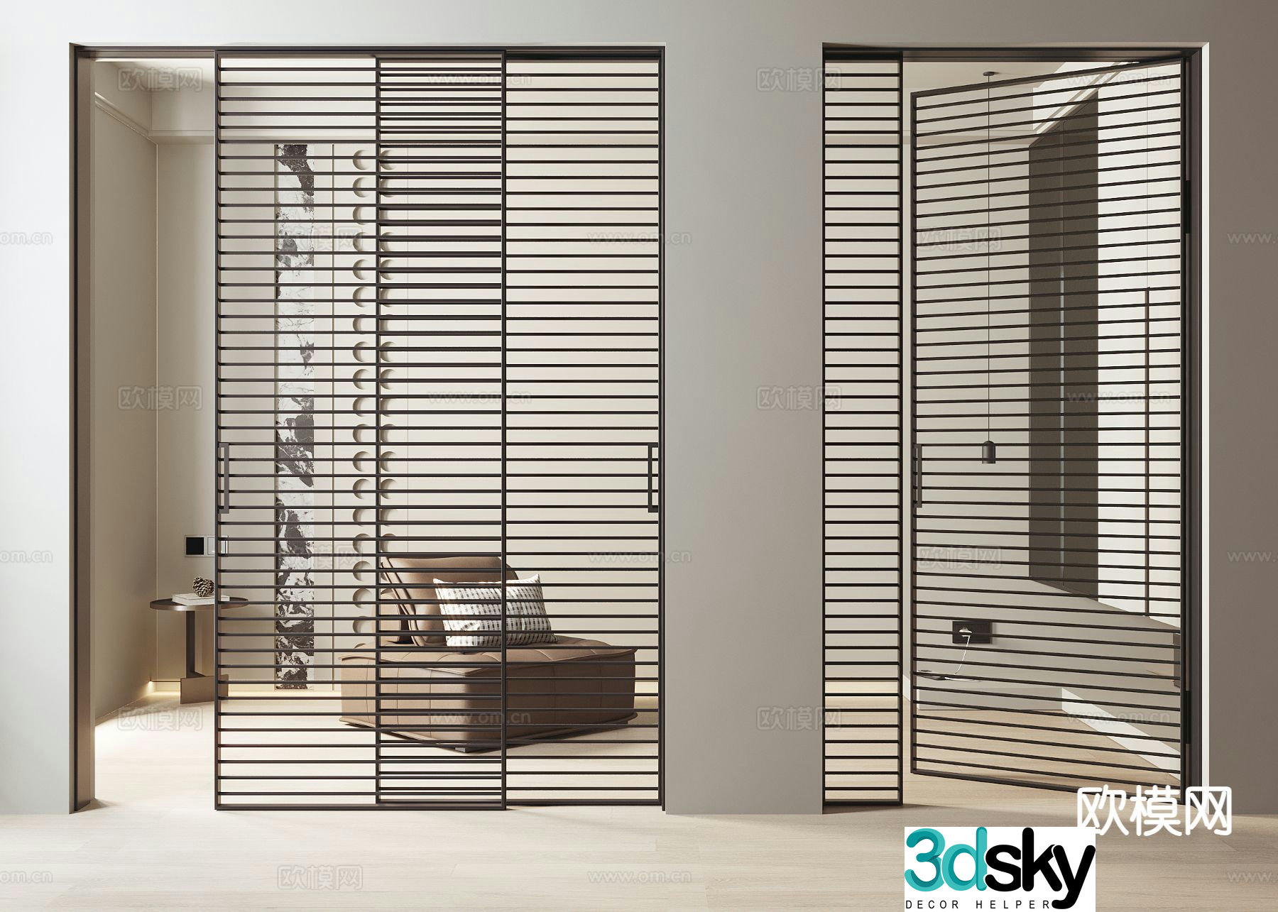Modern grille door 3d model