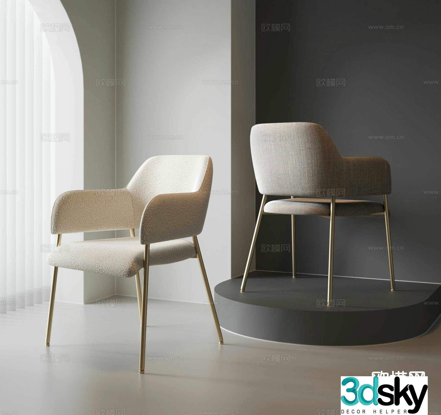 Bjorn cream chair dining chair 3d model