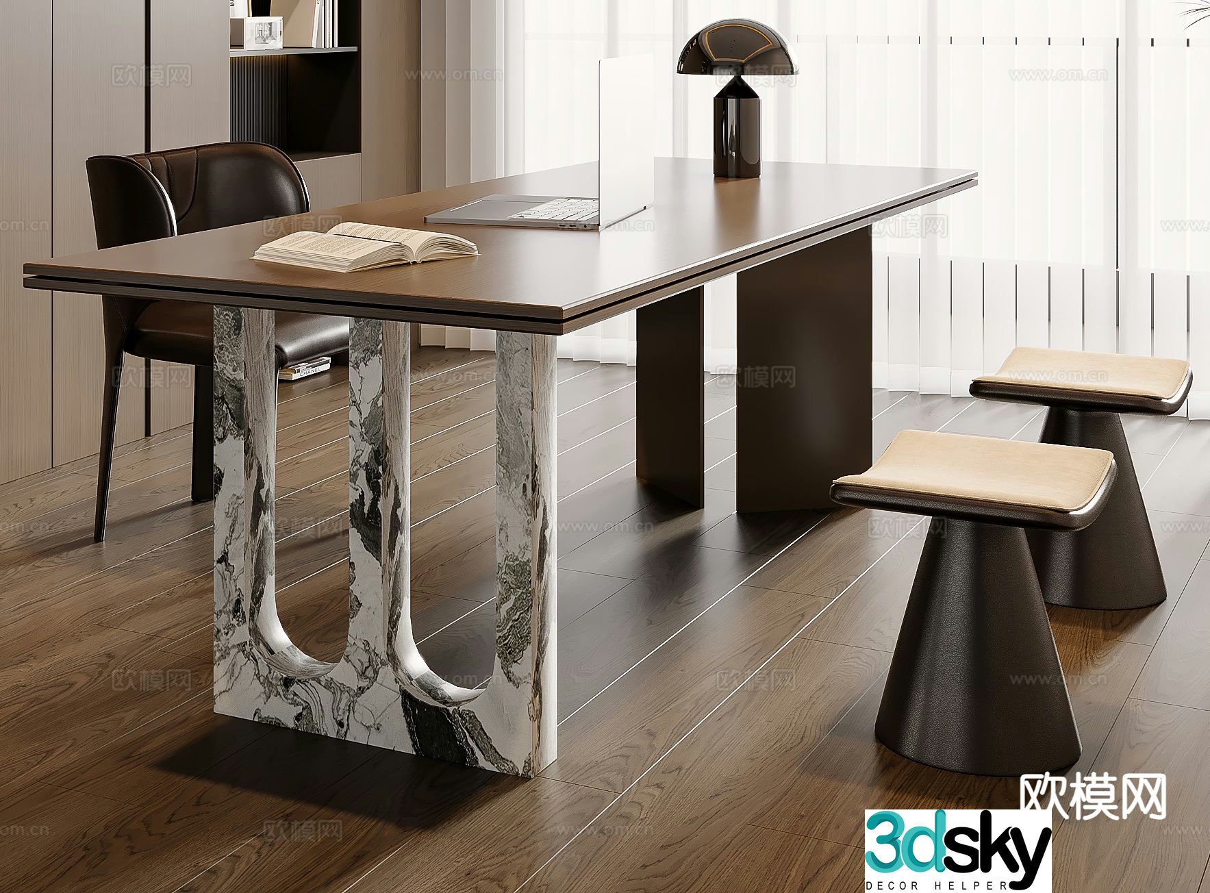 Italian desk chair computer desk 3d model
