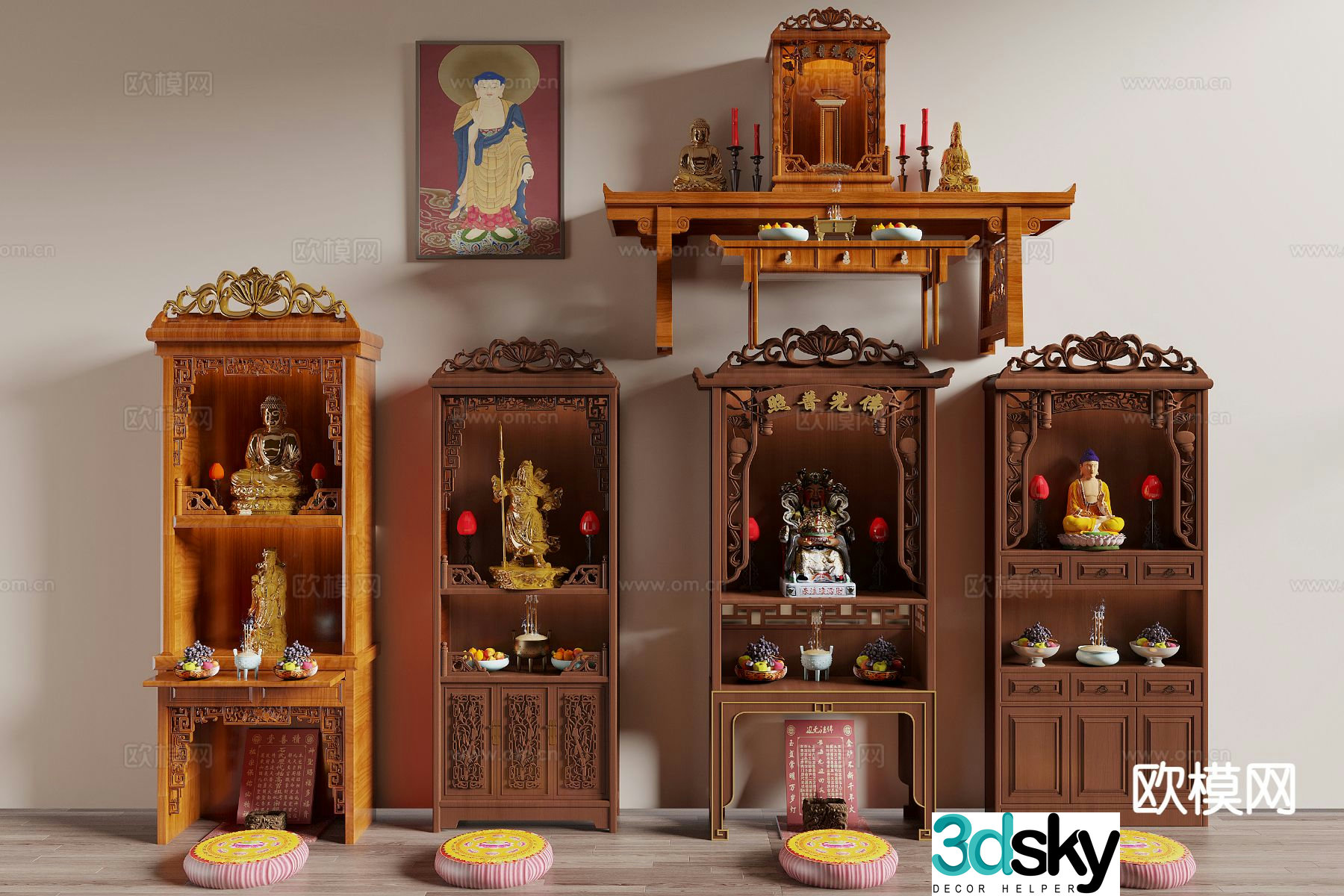 Chinese Buddhist niche cabinet ancestral hall cabinet shrine 3D model