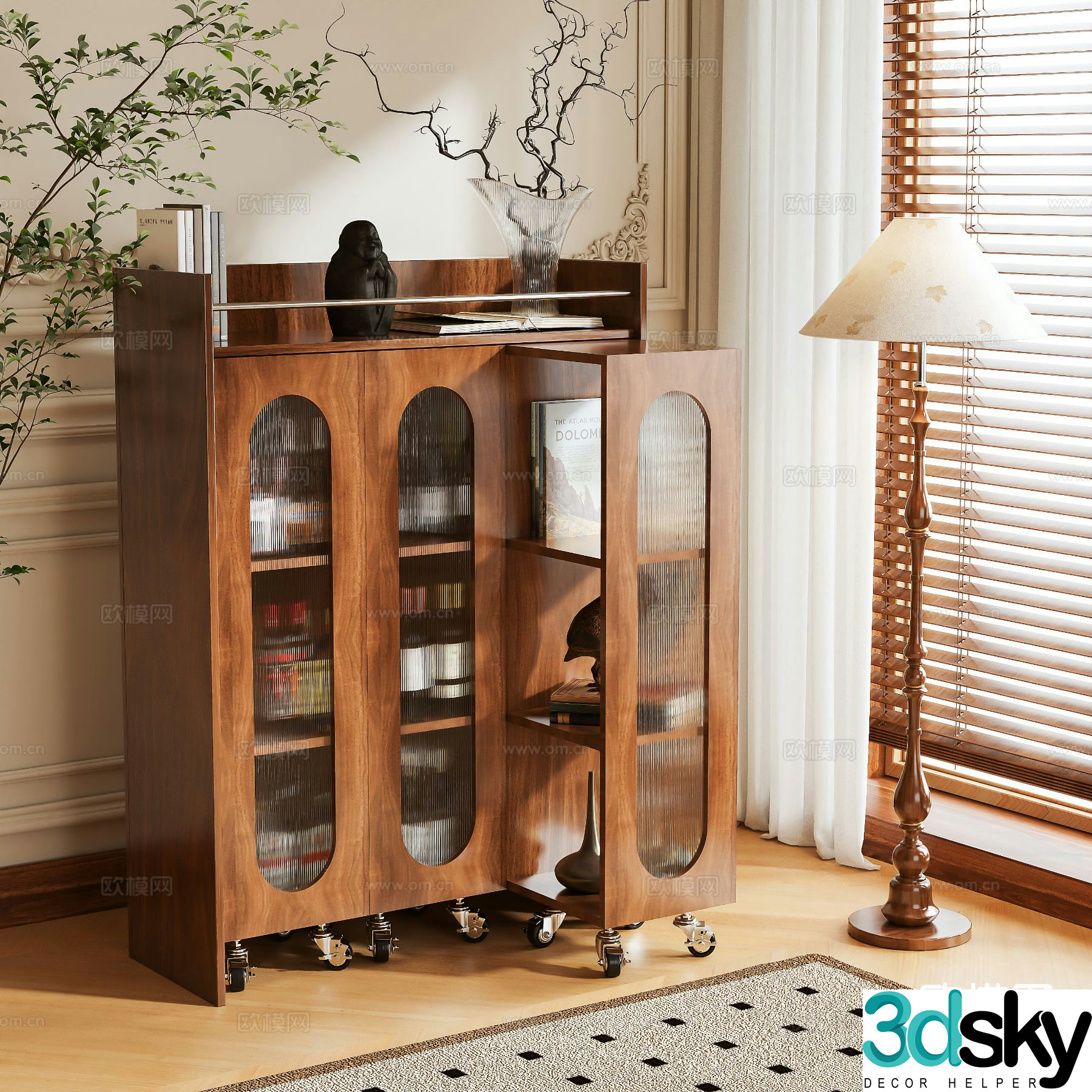 Middle-aged sideboard wooden cabinet 3D model