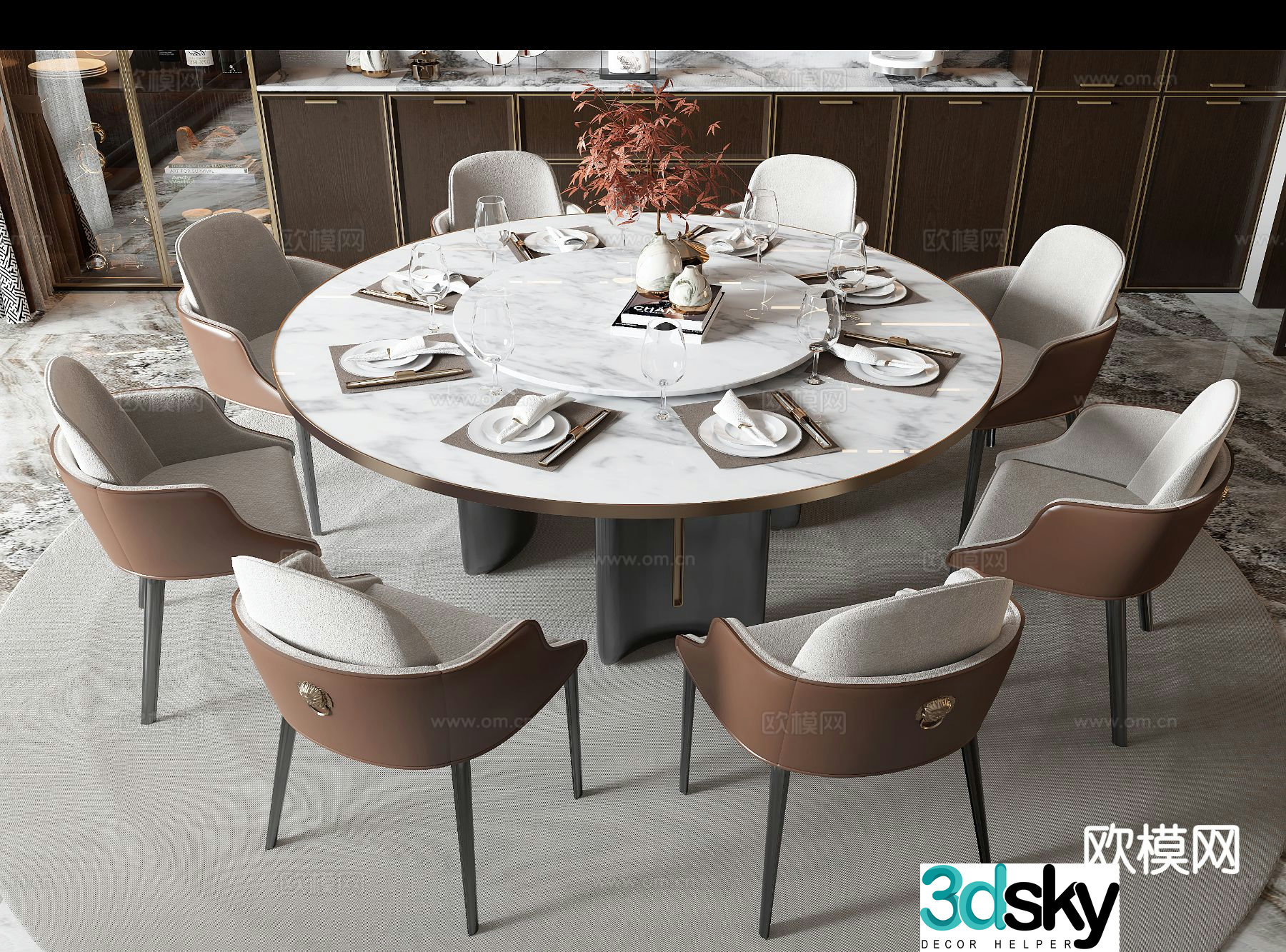 New Chinese dining table and chairs 3d model