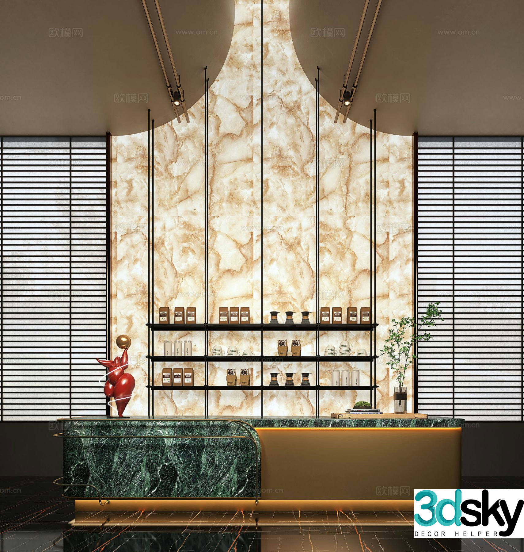 Hall water bar translucent stone bar 3D model