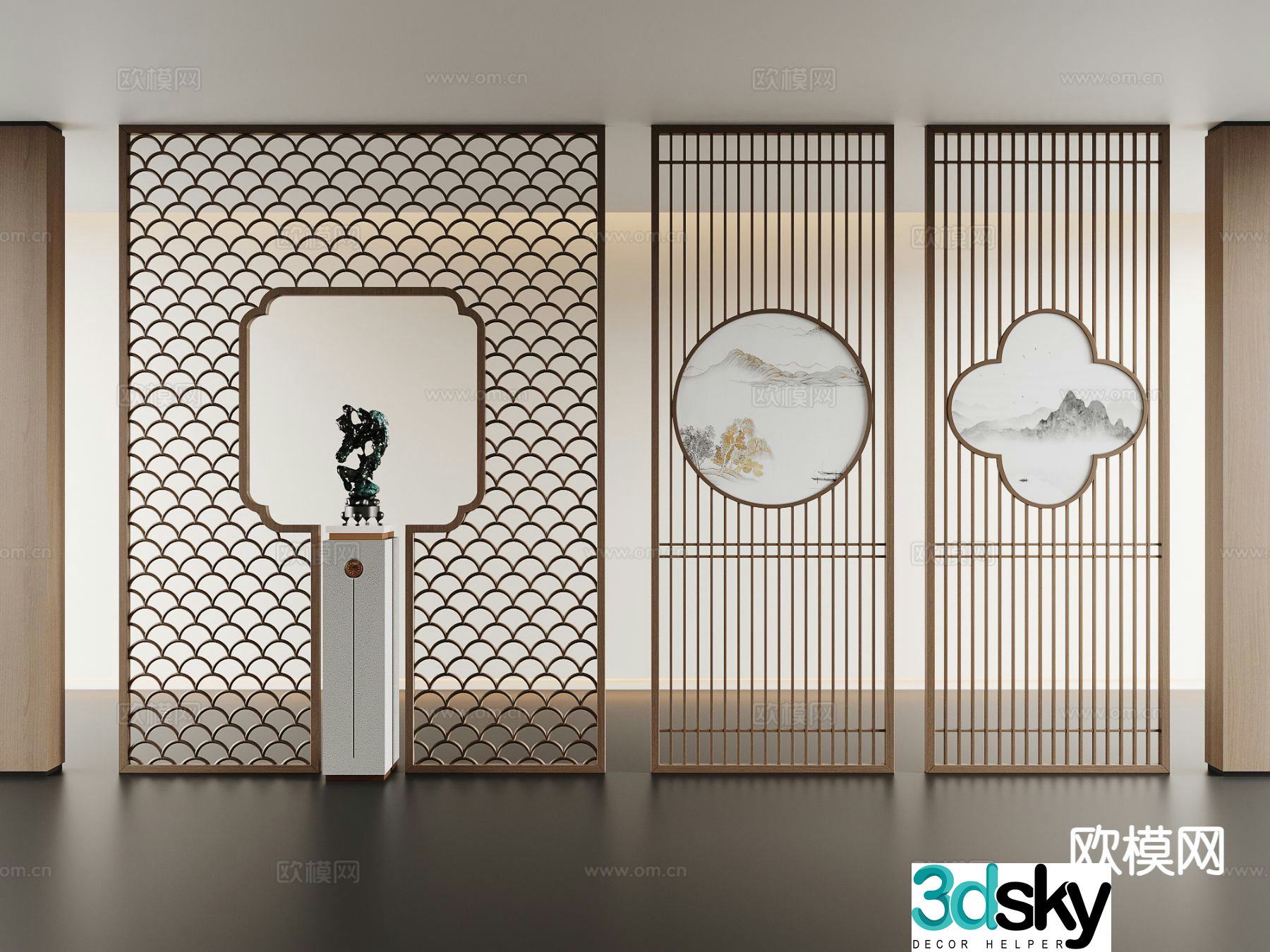 New Chinese style partition Grid partition 3D model