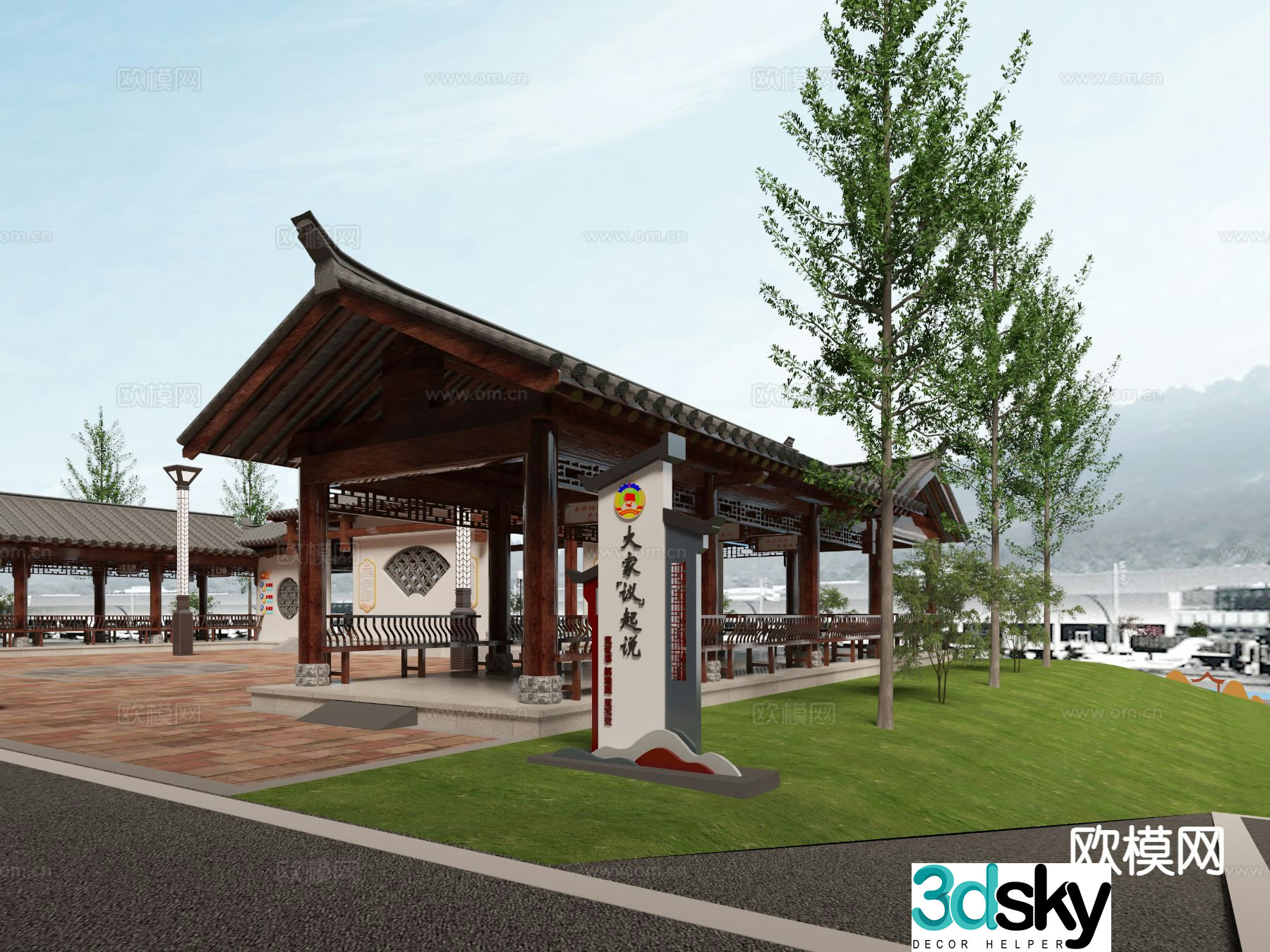 New Chinese style cultural corridor 3D model
