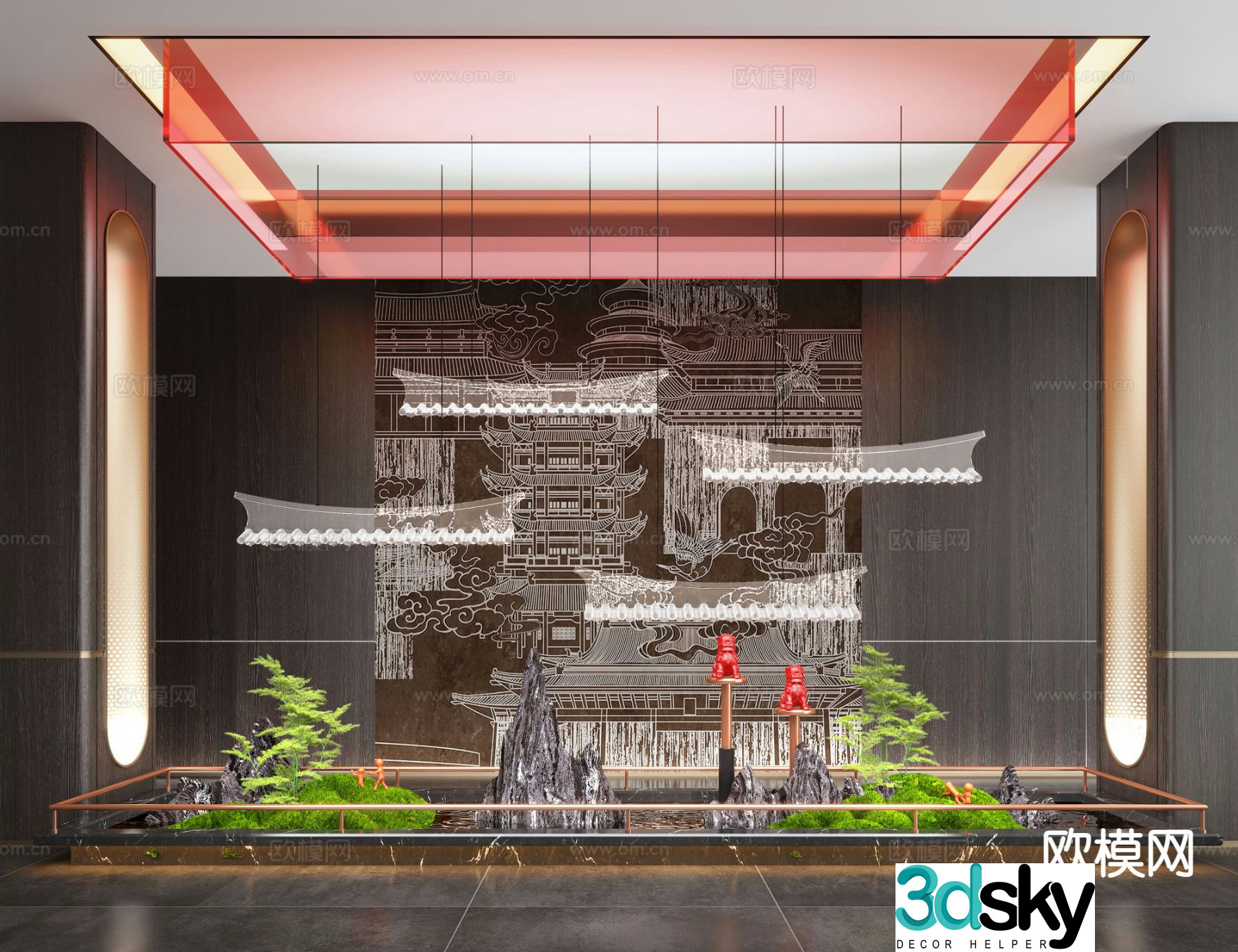 New Chinese style landscaping indoor landscape 3d model