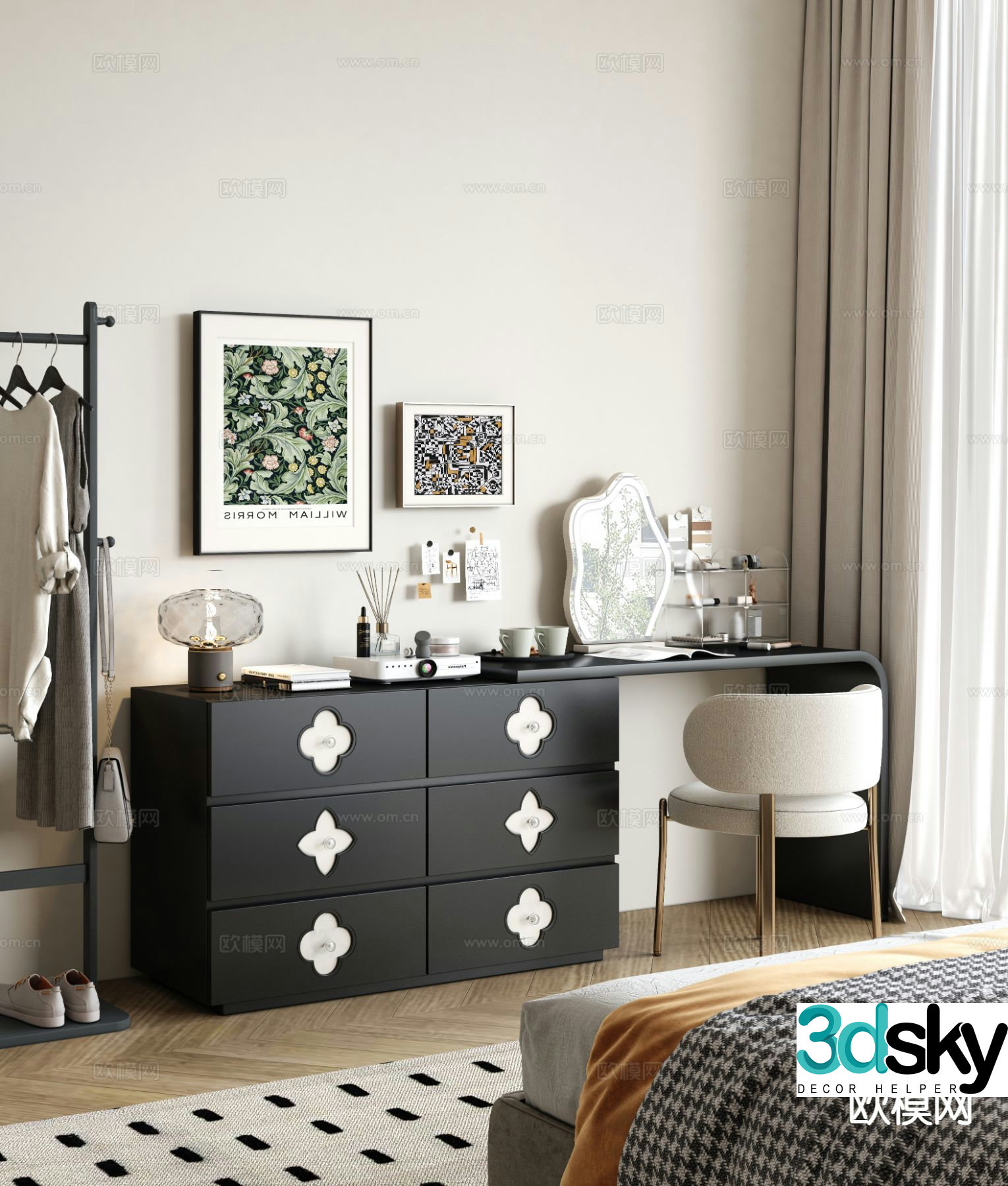 French dresser storage cabinet 3d model
