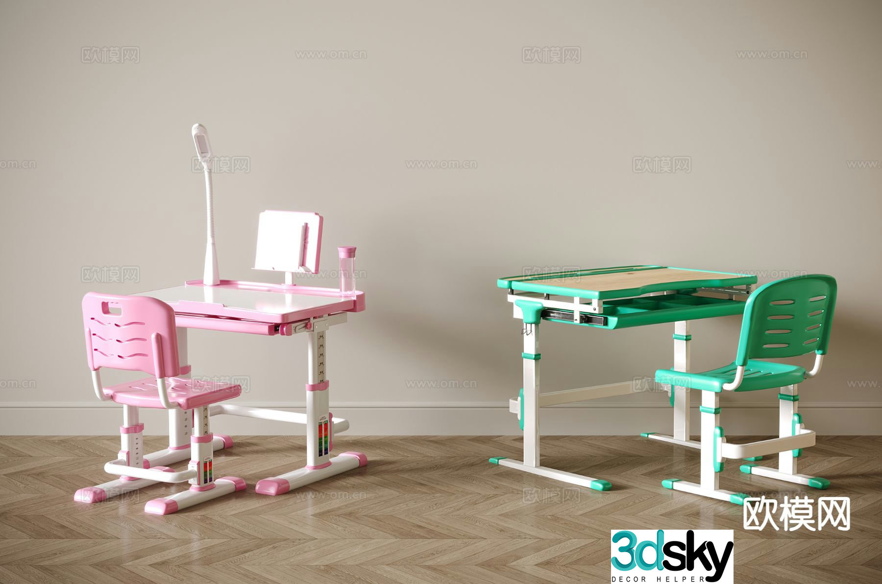 Modern children’s study table 3d model