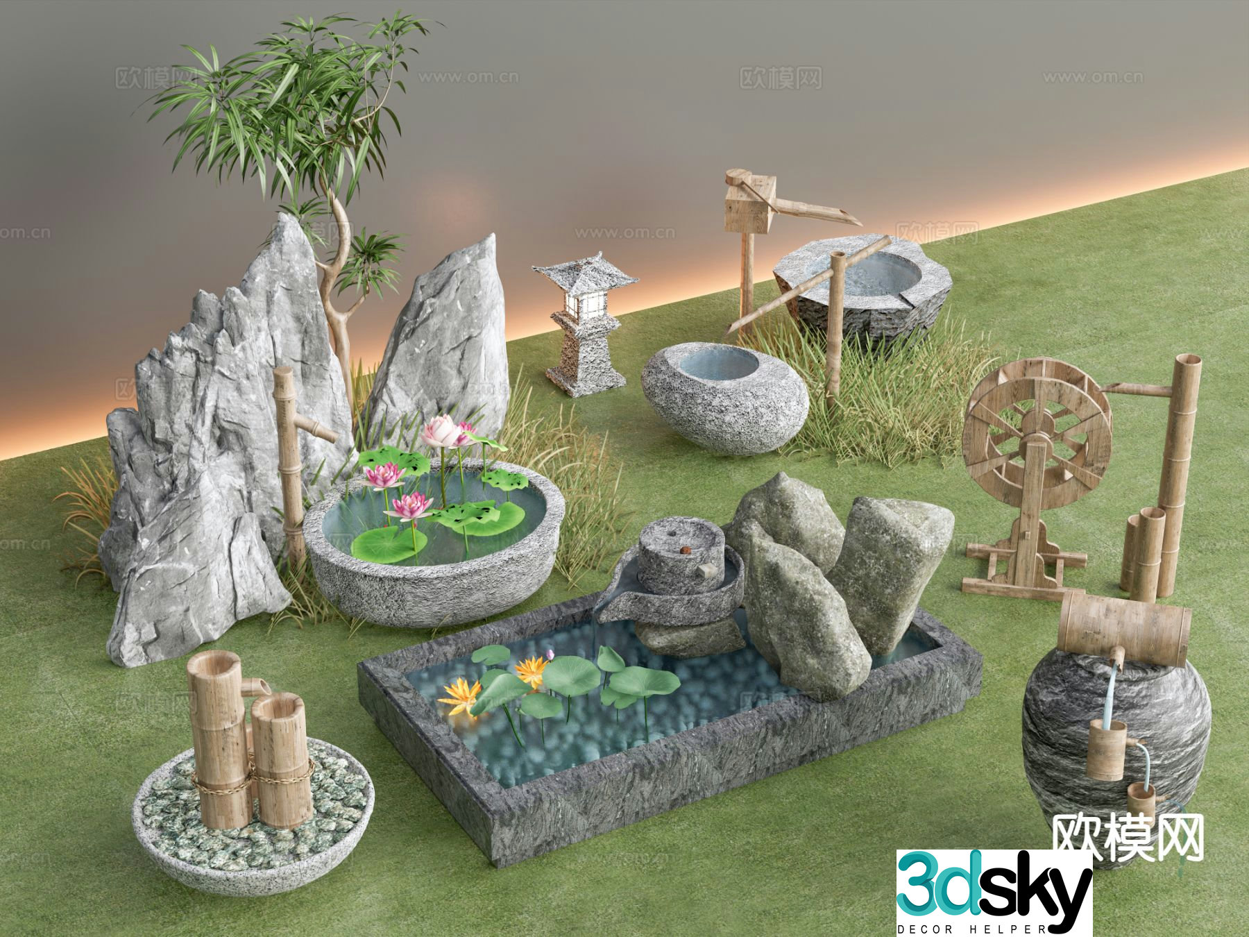 New Chinese style courtyard water feature 3D model