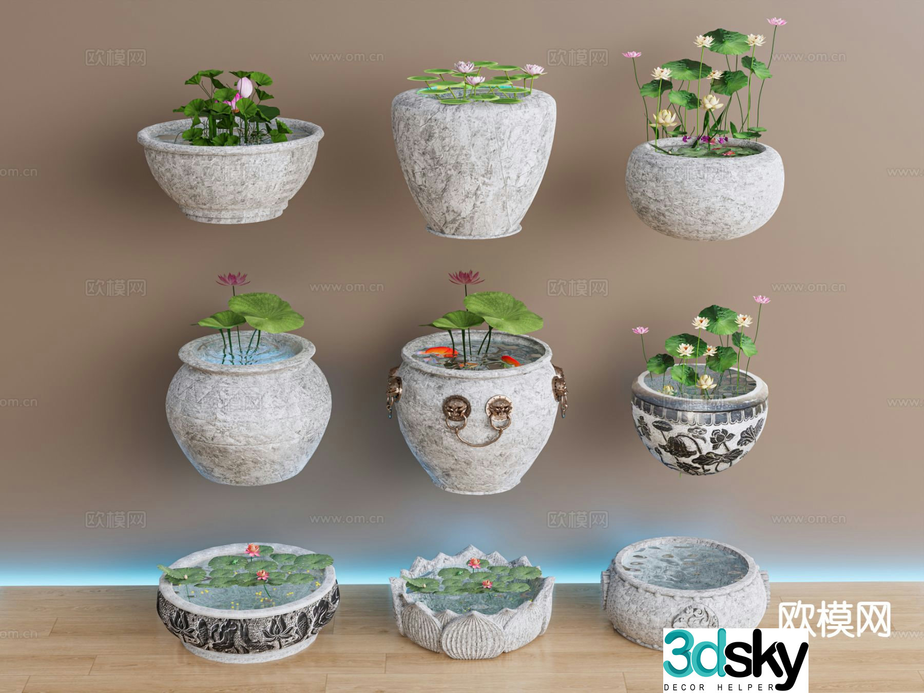 New Chinese style courtyard water feature lotus pond 3D model
