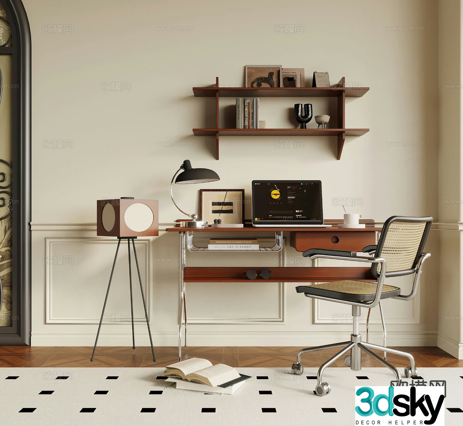 Medieval style desk computer desk study table 3d model