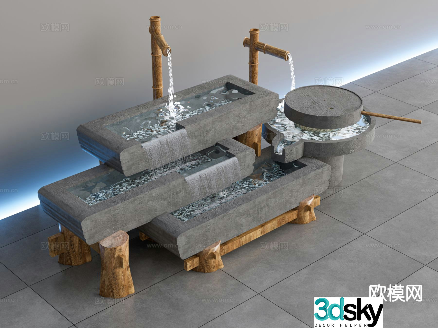 Courtyard water feature water bowl flowing water landscape 3D model
