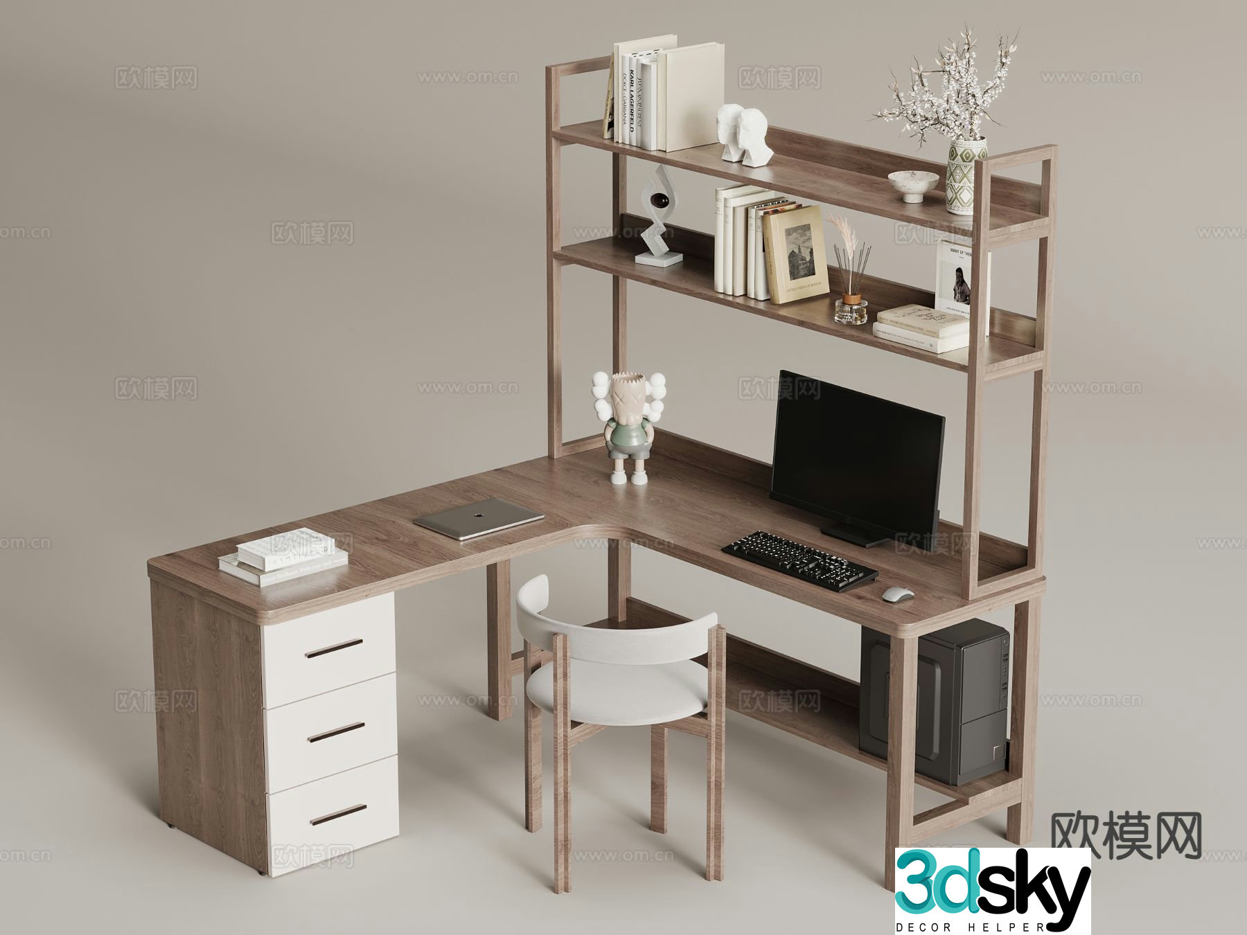 Solid wood desk computer desk study table 3d model