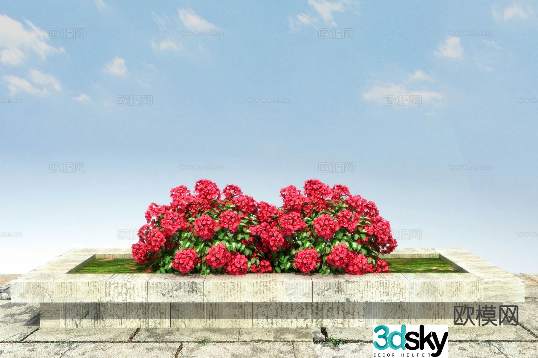 Vine-shaped shrub leaves and flowers 3d model