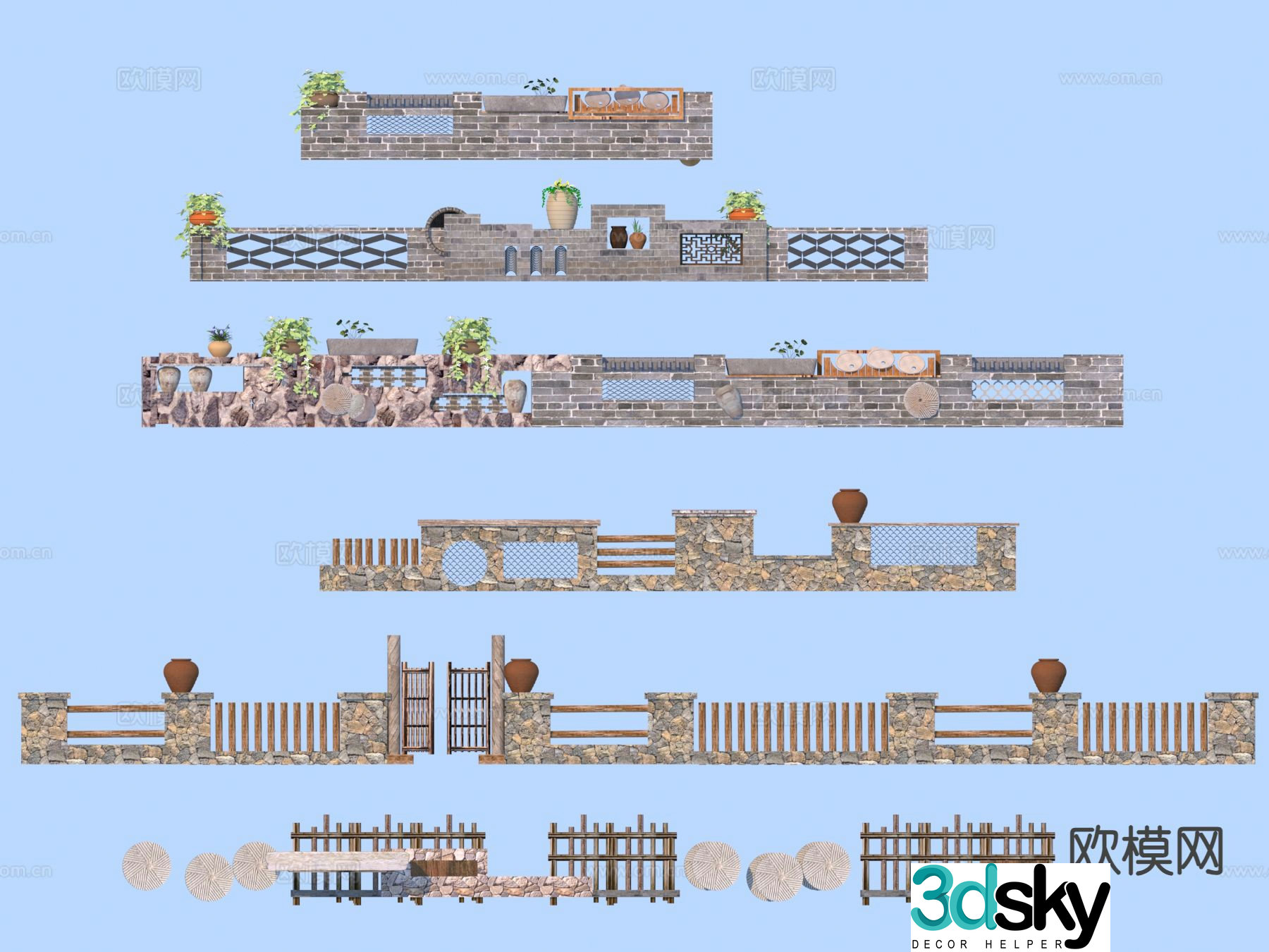 Folk landscape wall rough stone landscape wall brick wall 3D model