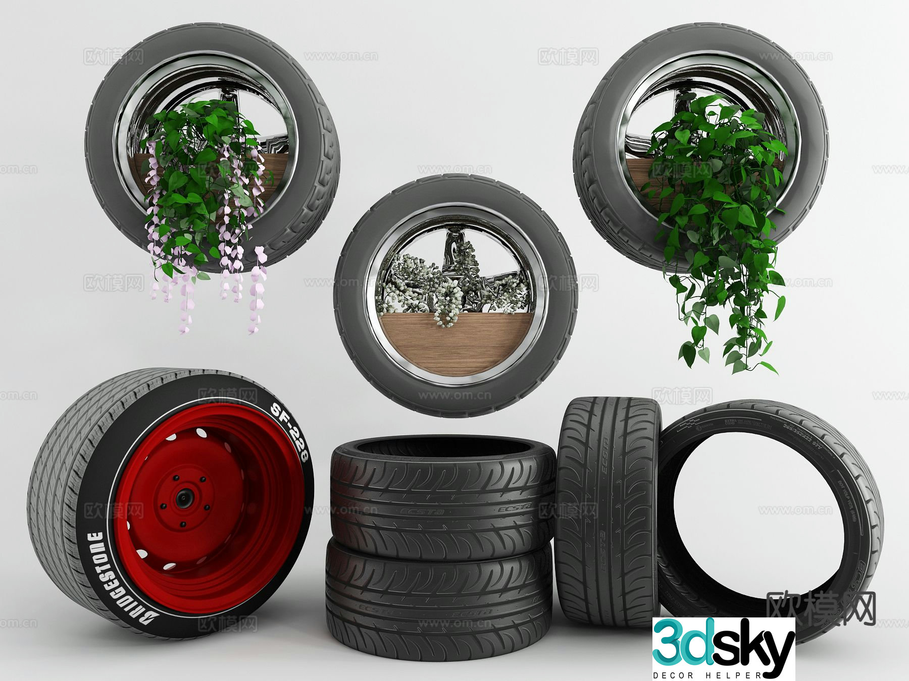 Tire green plants Tire pot plant 3D model
