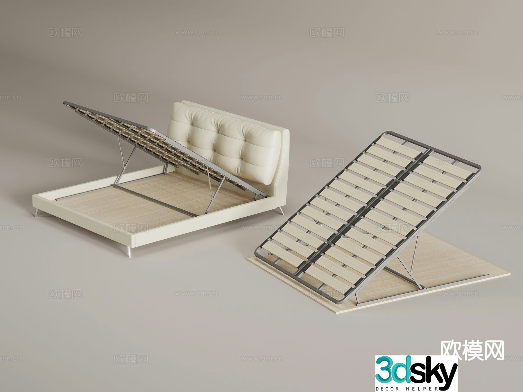 Modern flip-up bed frame double bed storage bed 3d model