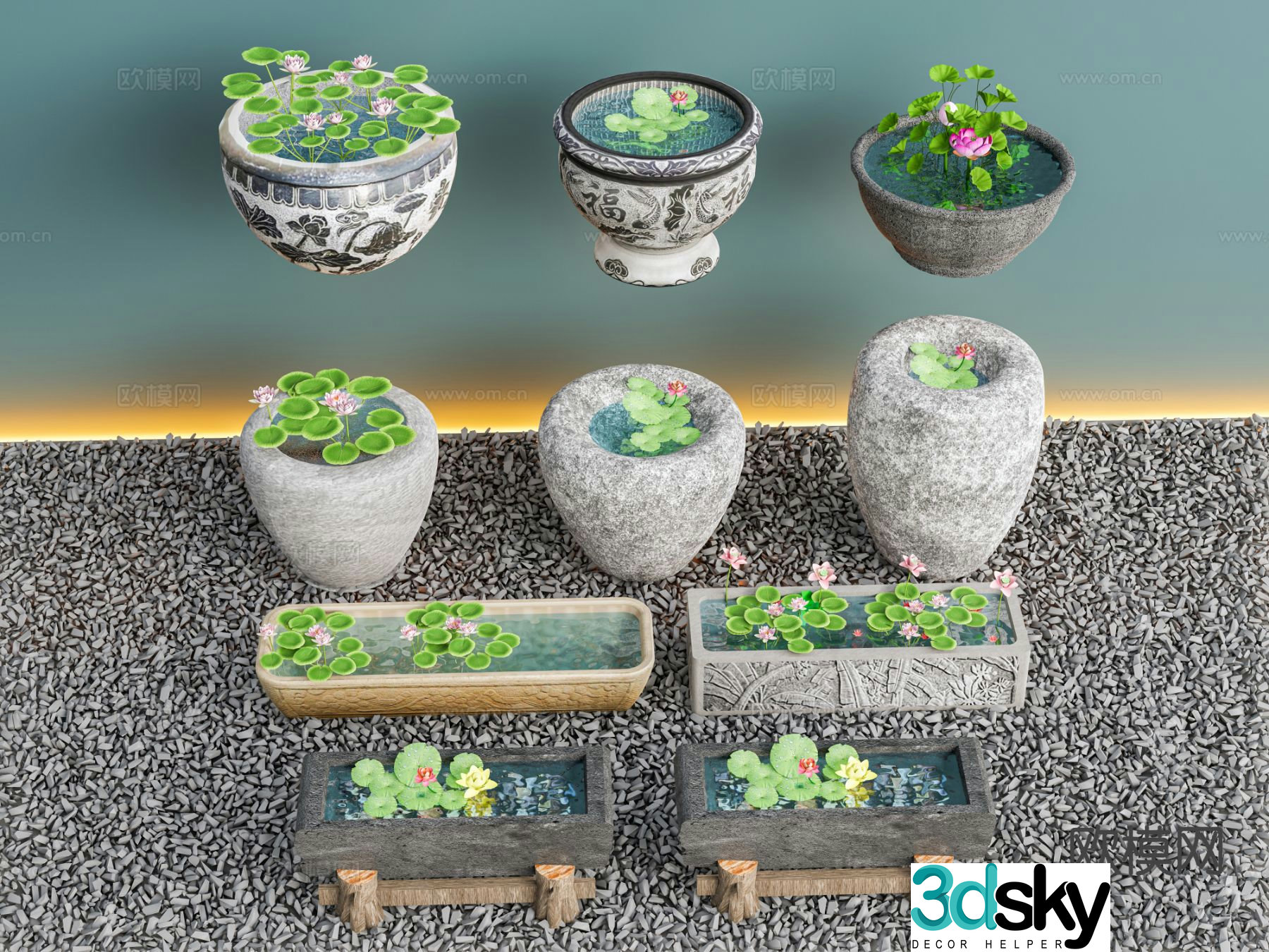 New Chinese style courtyard water feature lotus pond 3D model