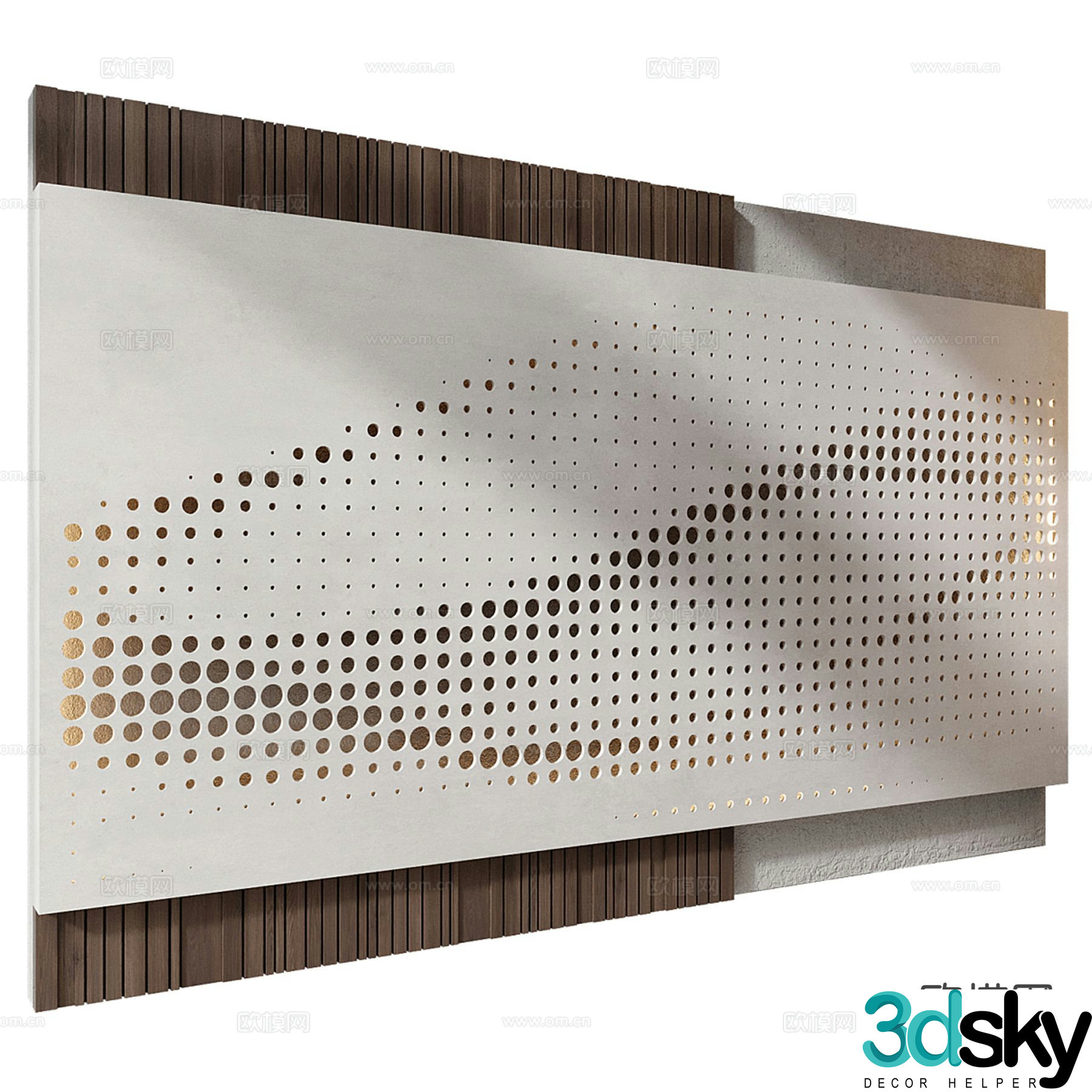 Solid wood wall panel hole board background 3d model