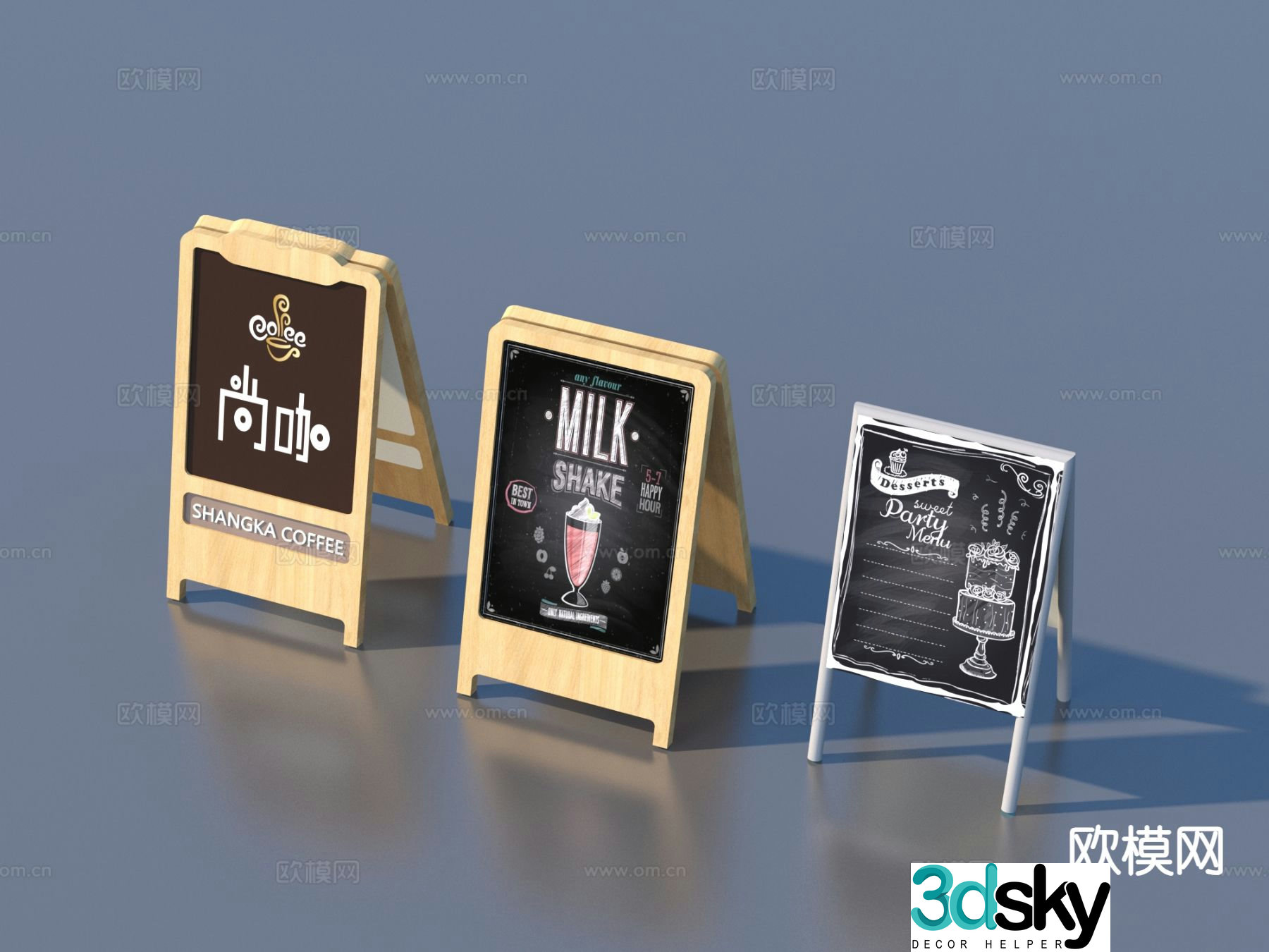 Billboard shop sign graffiti wall chalk drawing small blackboard 3d model