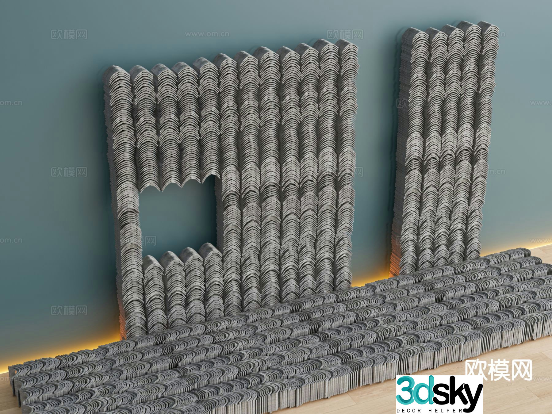 New Chinese style landscape wall tile partition wall 3D model
