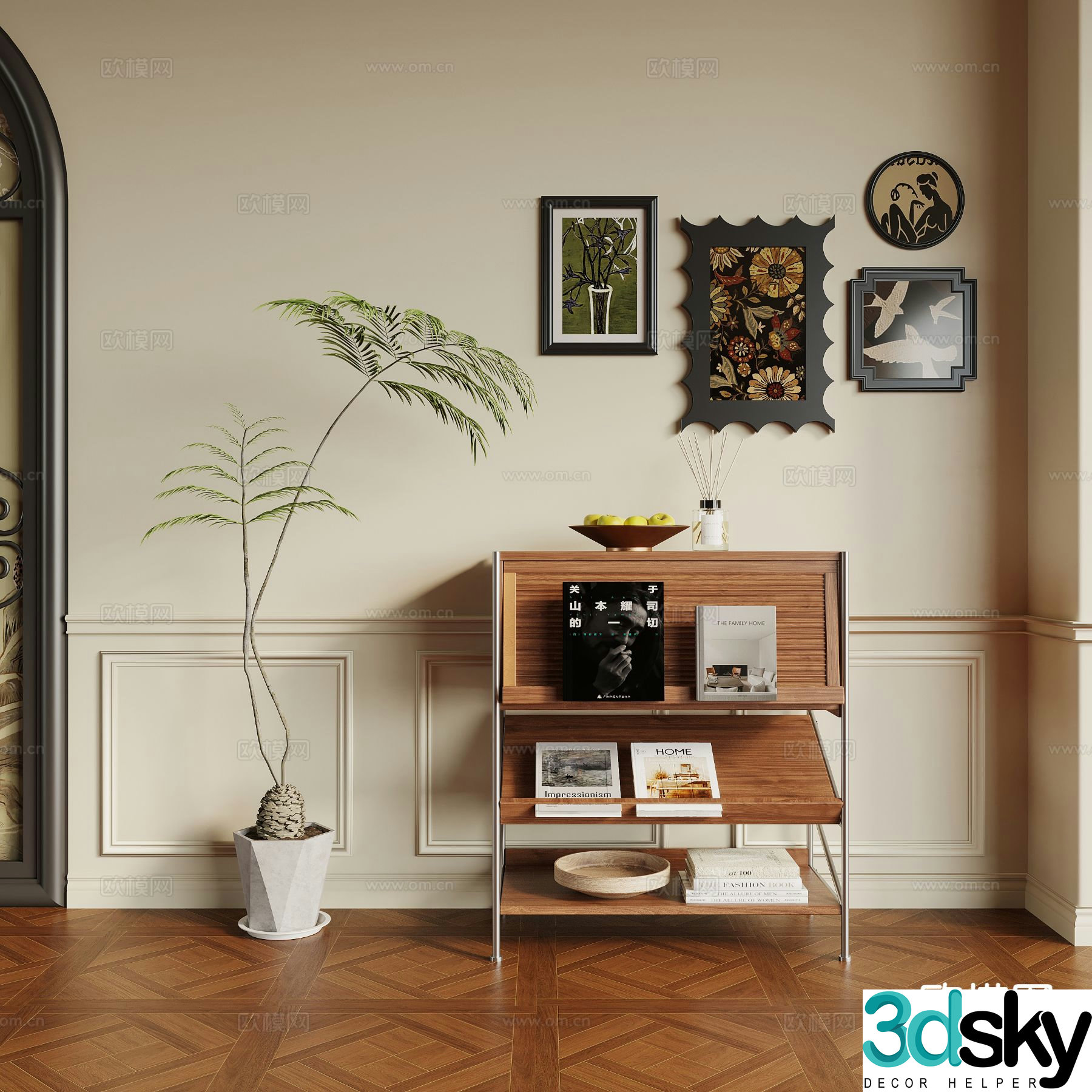 Middle-aged bookcase magazine rack low cabinet 3d model