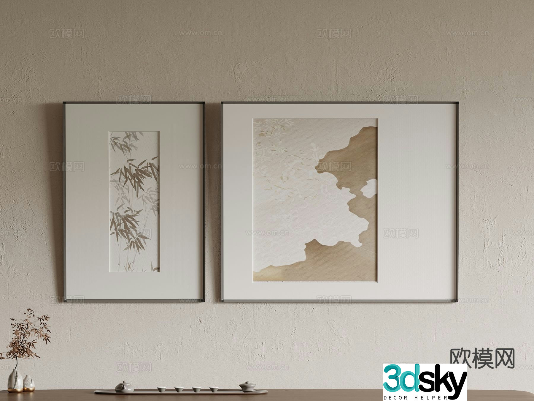 New Chinese Art Painting Texture Painting Decorative Painting 3D Model