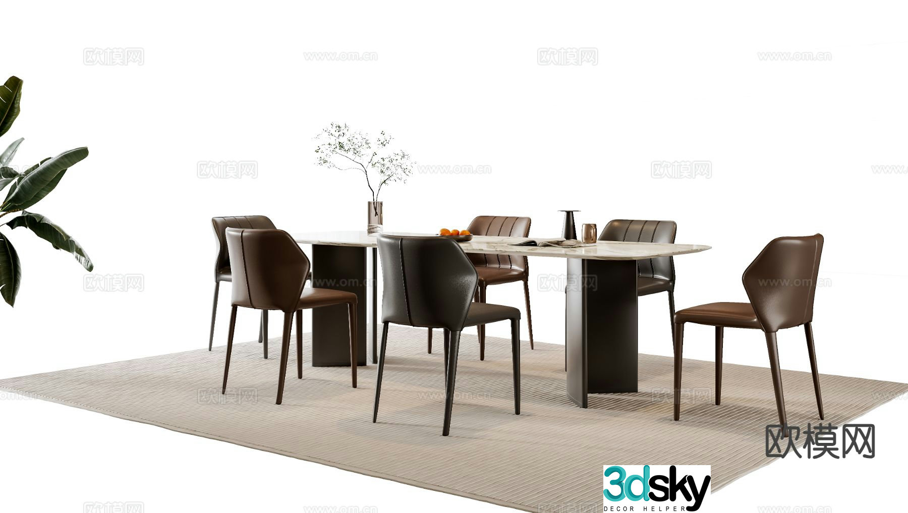 Italian dining table and chairs strip dining table 3D model