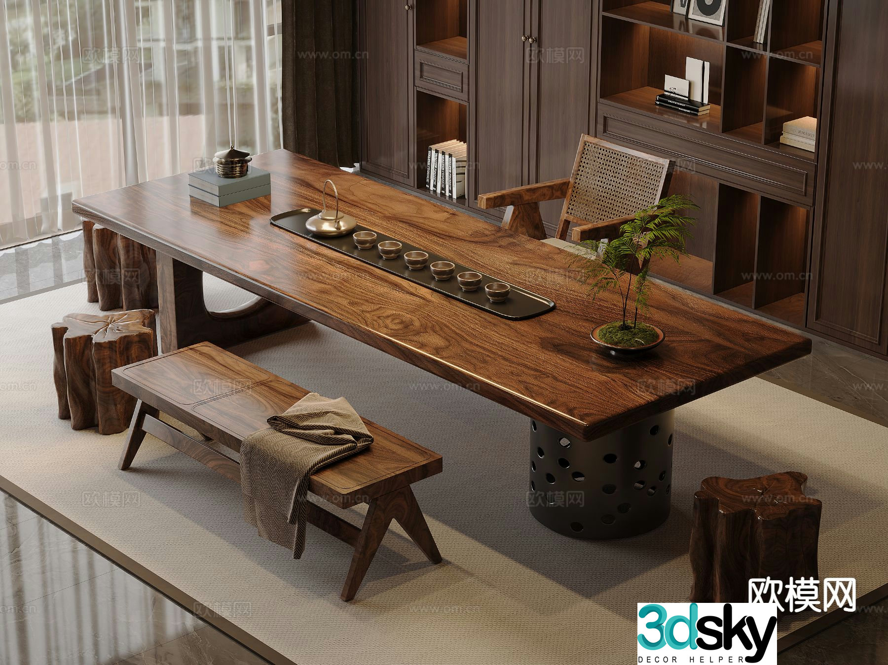New Chinese tea table and chair 3D model