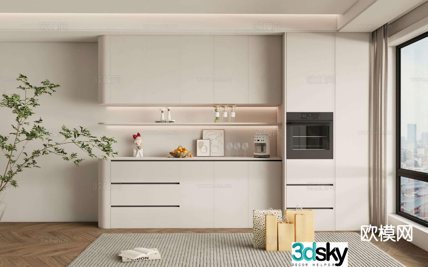 Creamy Wind Wine Cabinet Side Cabinet 3D Model