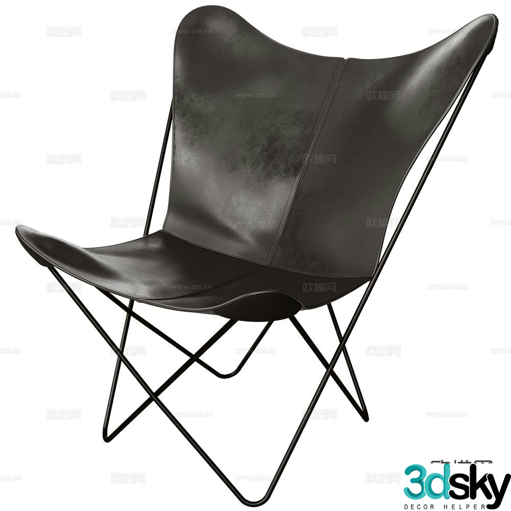 Papillon leather lounge chair 3d model