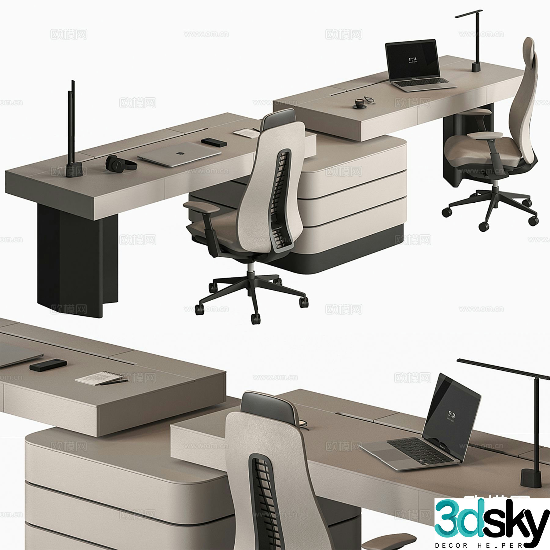 Modern office desk double desk 3d model