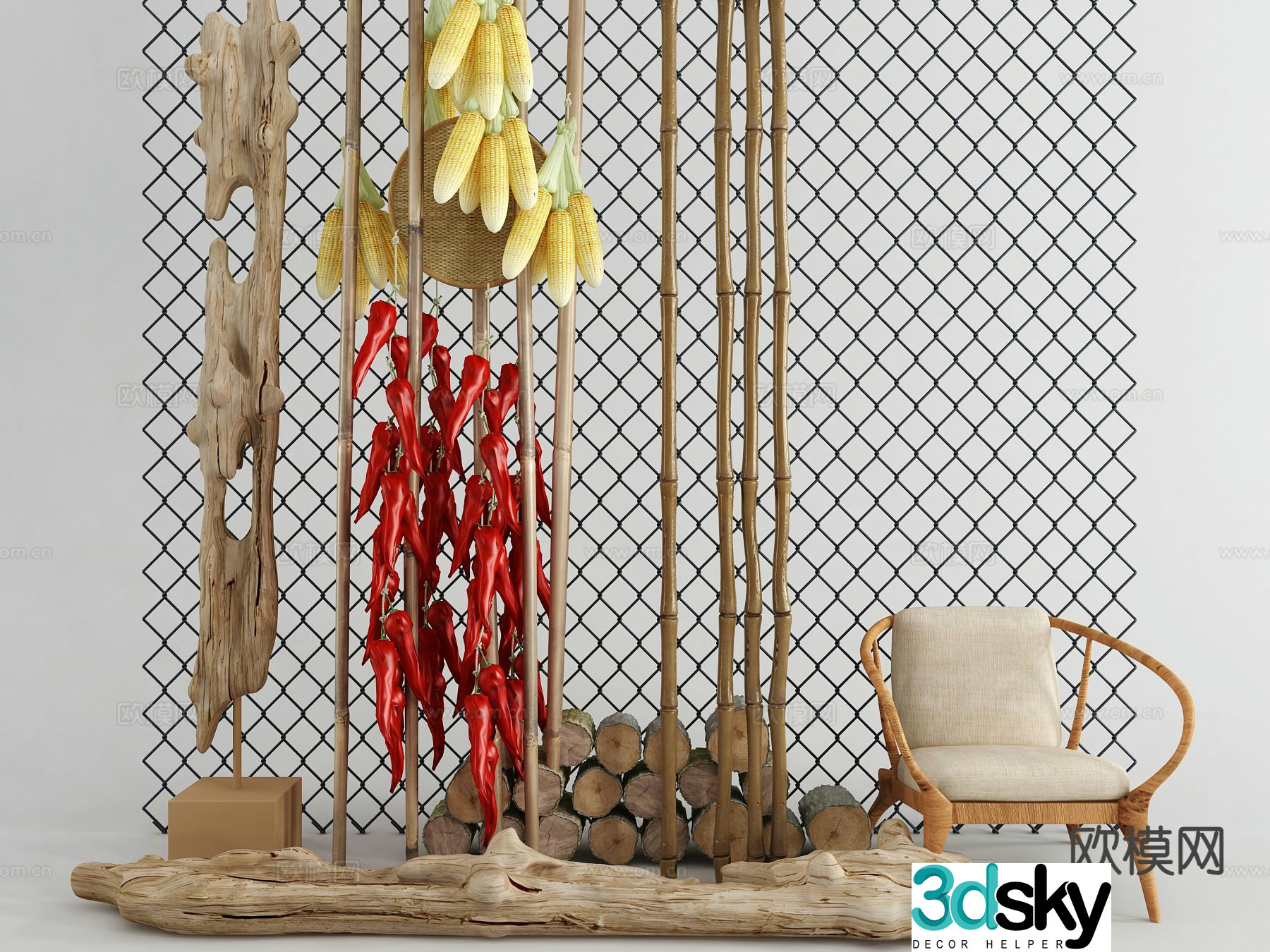 Folk sketch wooden ornaments 3D model