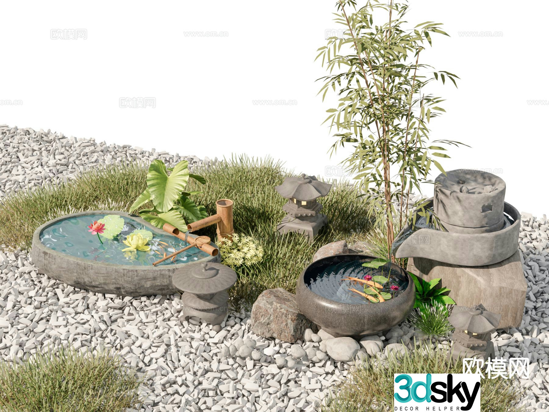 New Chinese style courtyard water feature 3D model