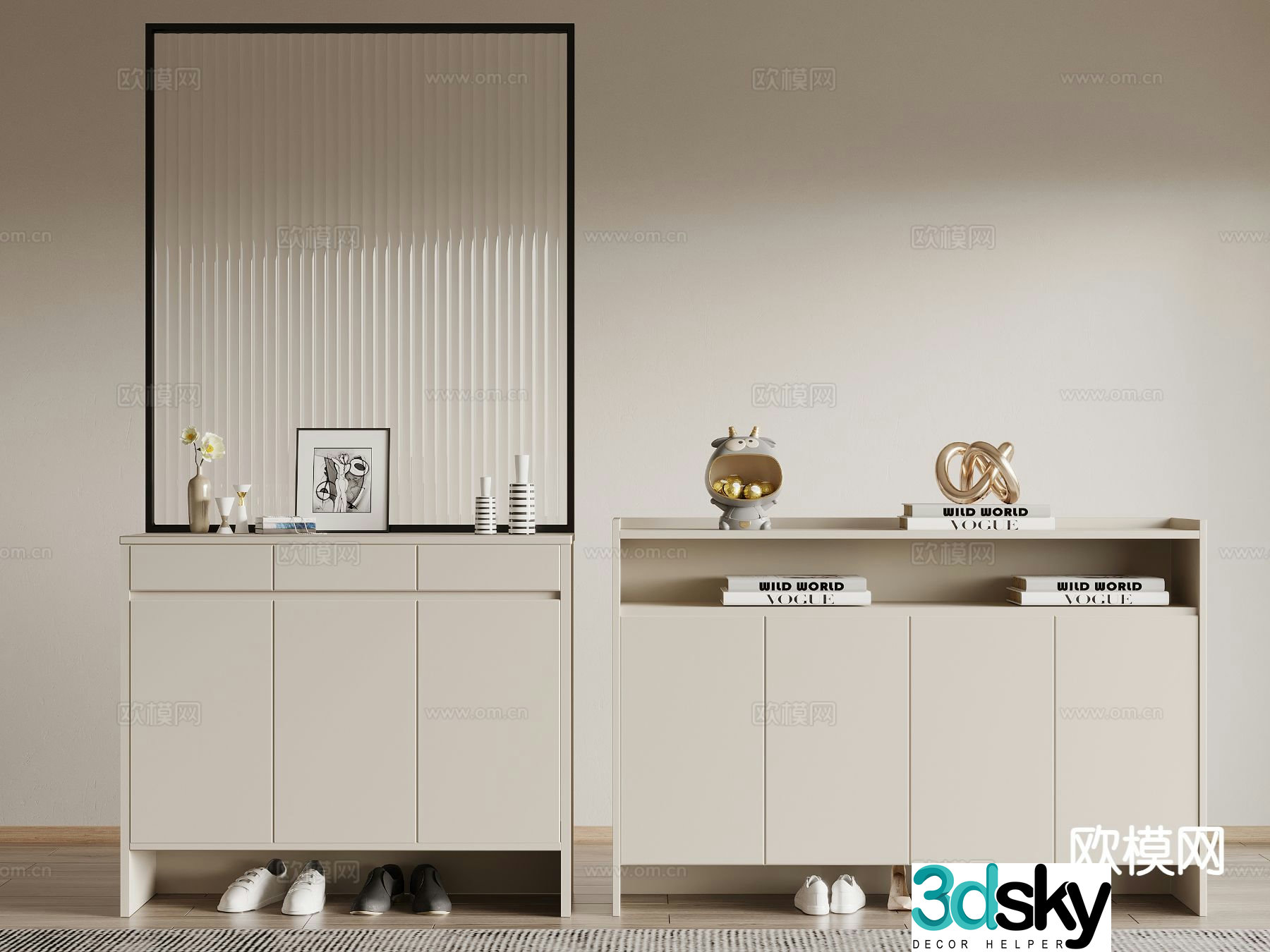 Modern home entrance shoe cabinet 3D model
