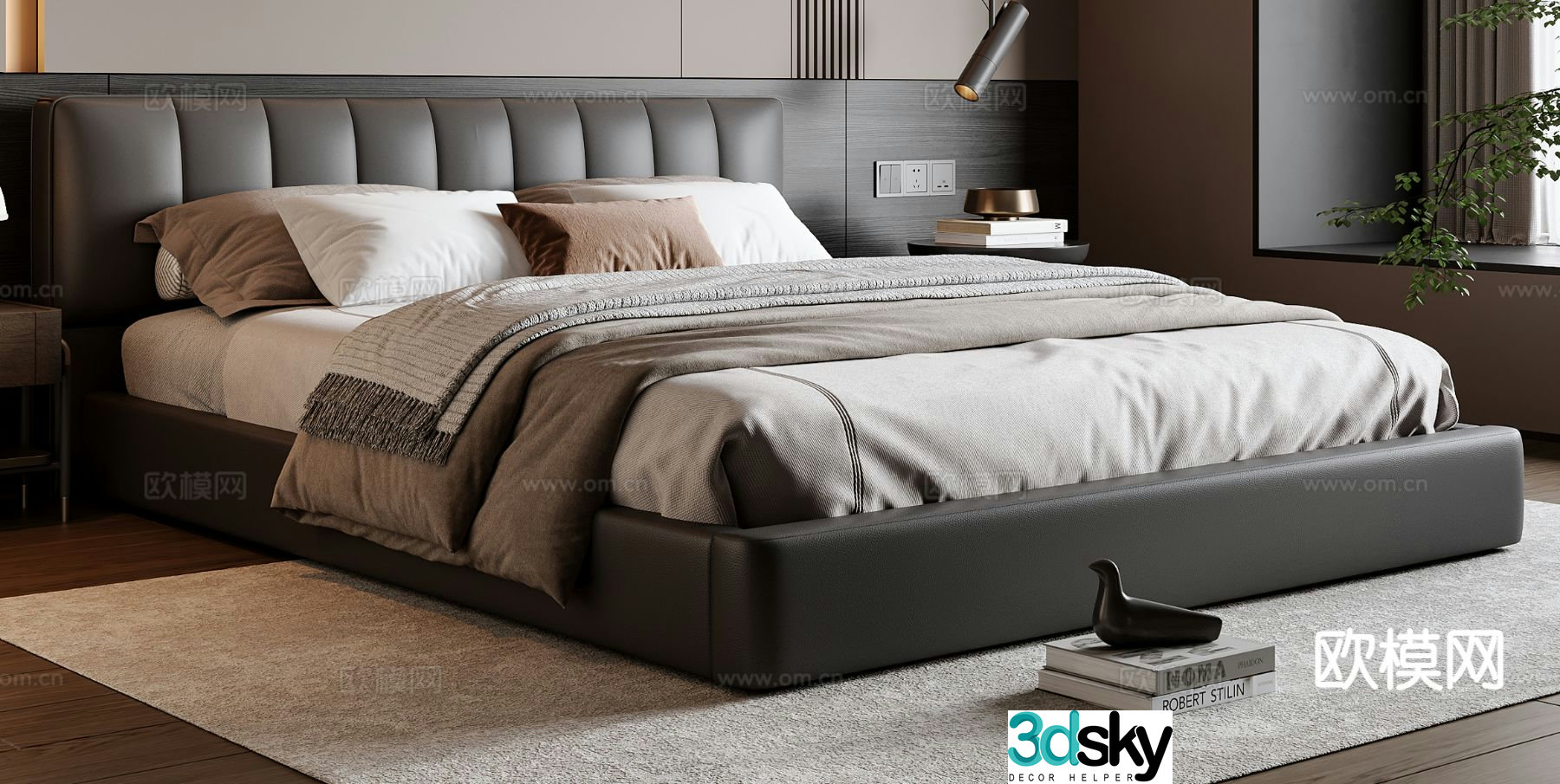 Italian double bed 3d model