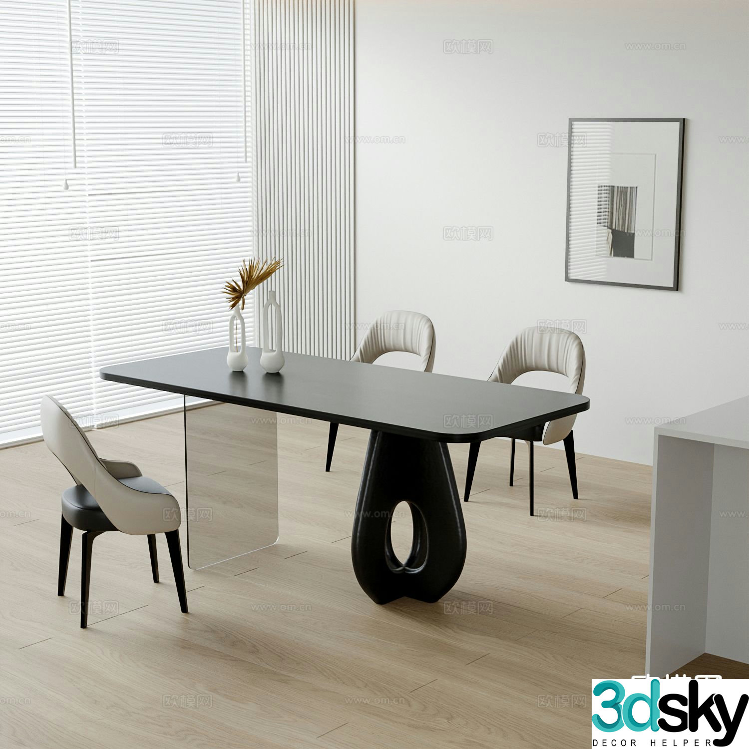 Modern dining table and chairs bar dining table 3d model