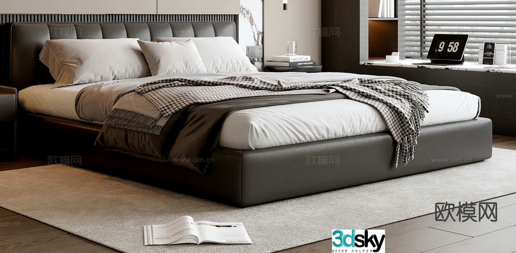 Italian double bed 3d model