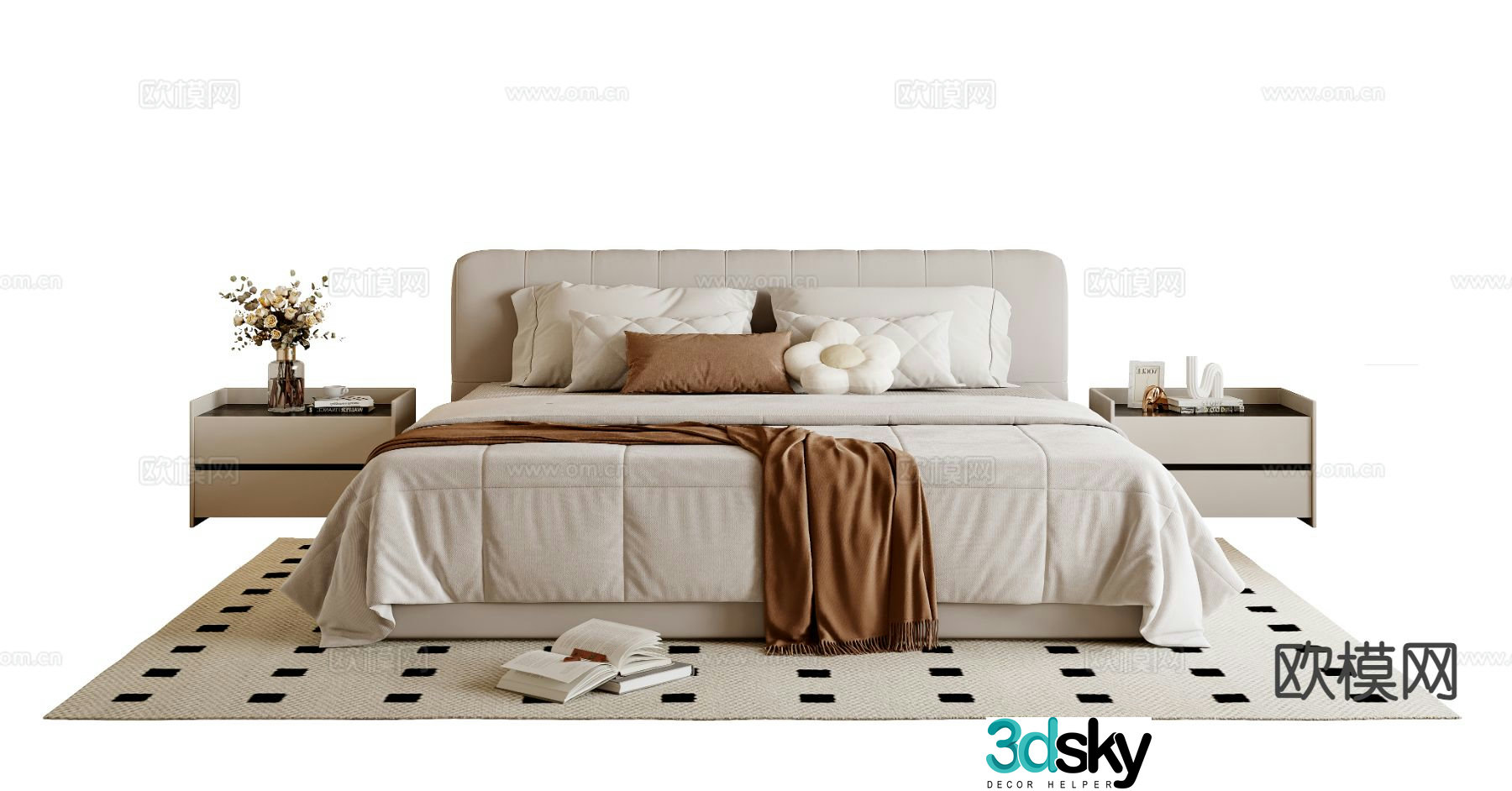 Cream style double bed 3d model
