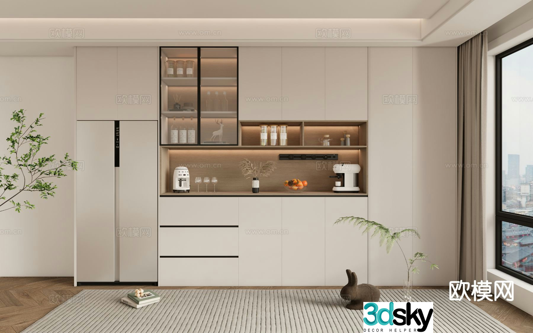 Cream style wine cabinet sideboard 3d model