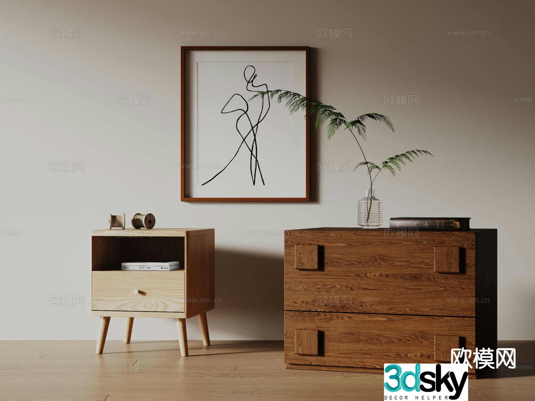New Chinese style bedside table 3d model